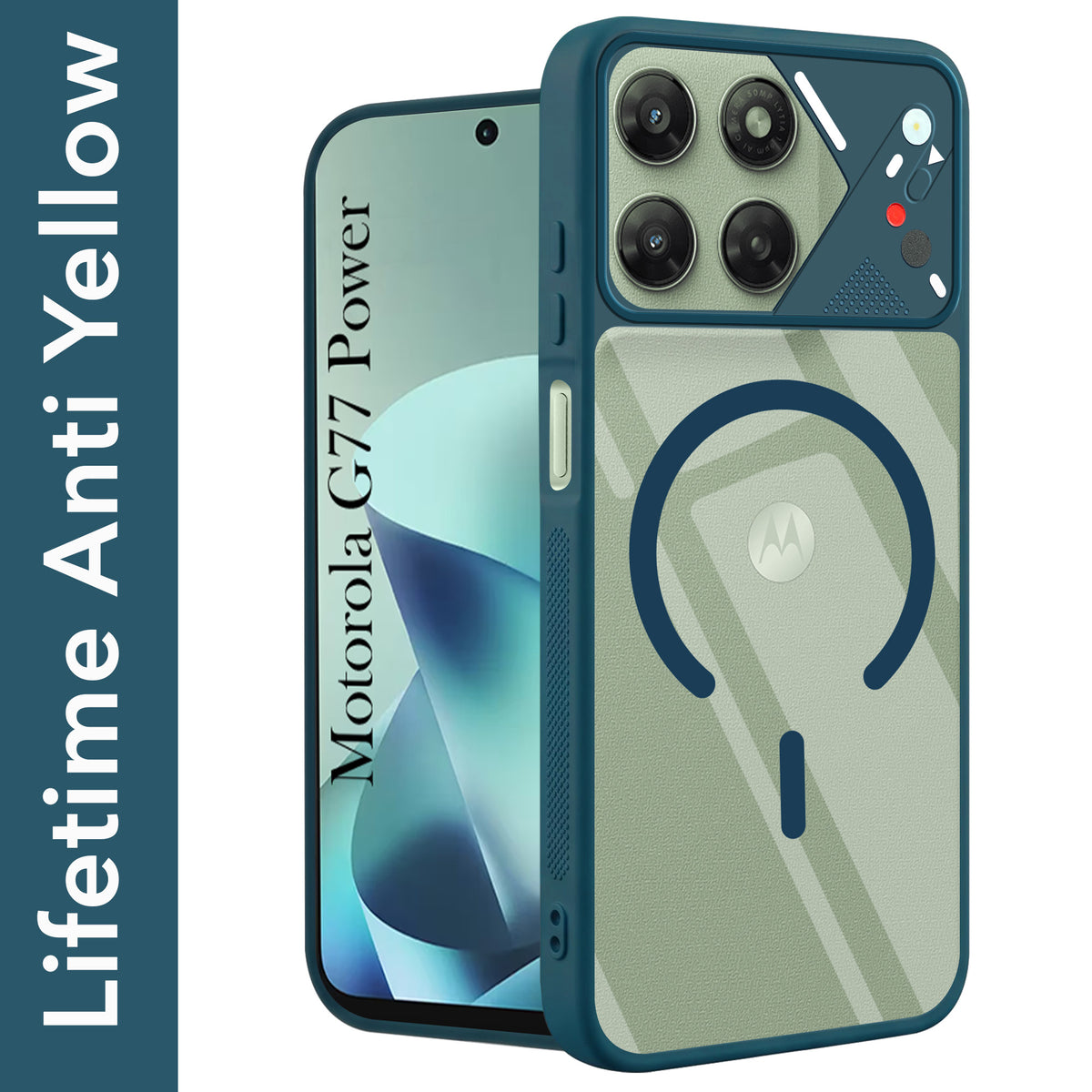 For Motorola Moto G77 Power Back Cover Case Lifetime Anti-Yellow Clear (Camera Protection | Side Grip | Wireless MagSafe Compatible)