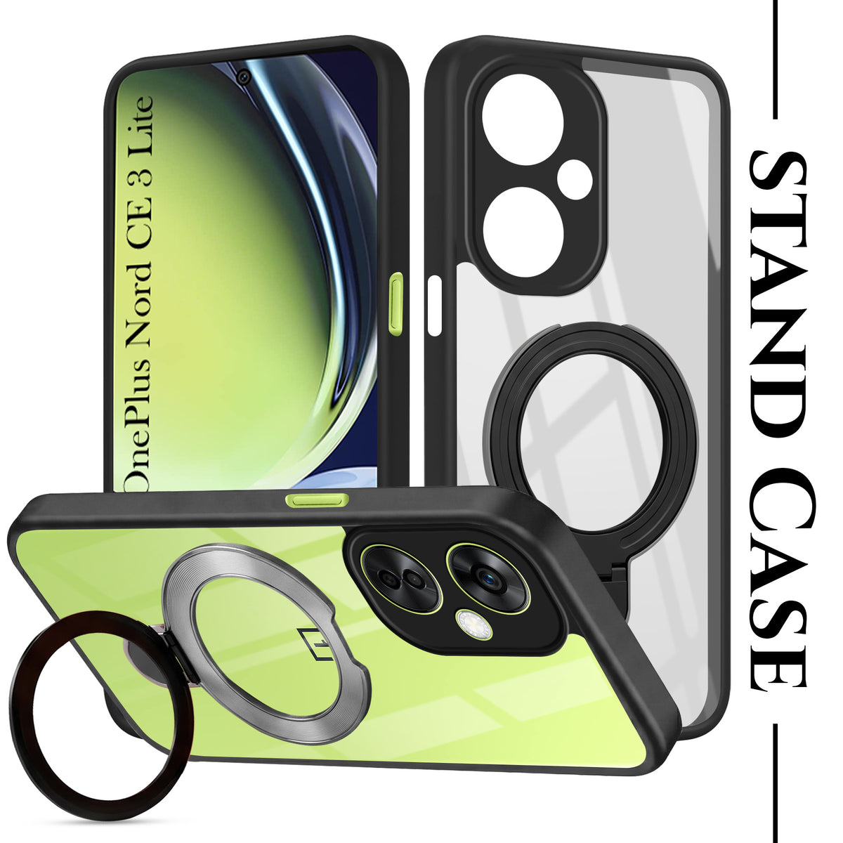 For OnePlus Nord CE 3 Lite Back Cover Case (Kick Stand Ring Holder | Life time Anti Yellow | Camera Protection)