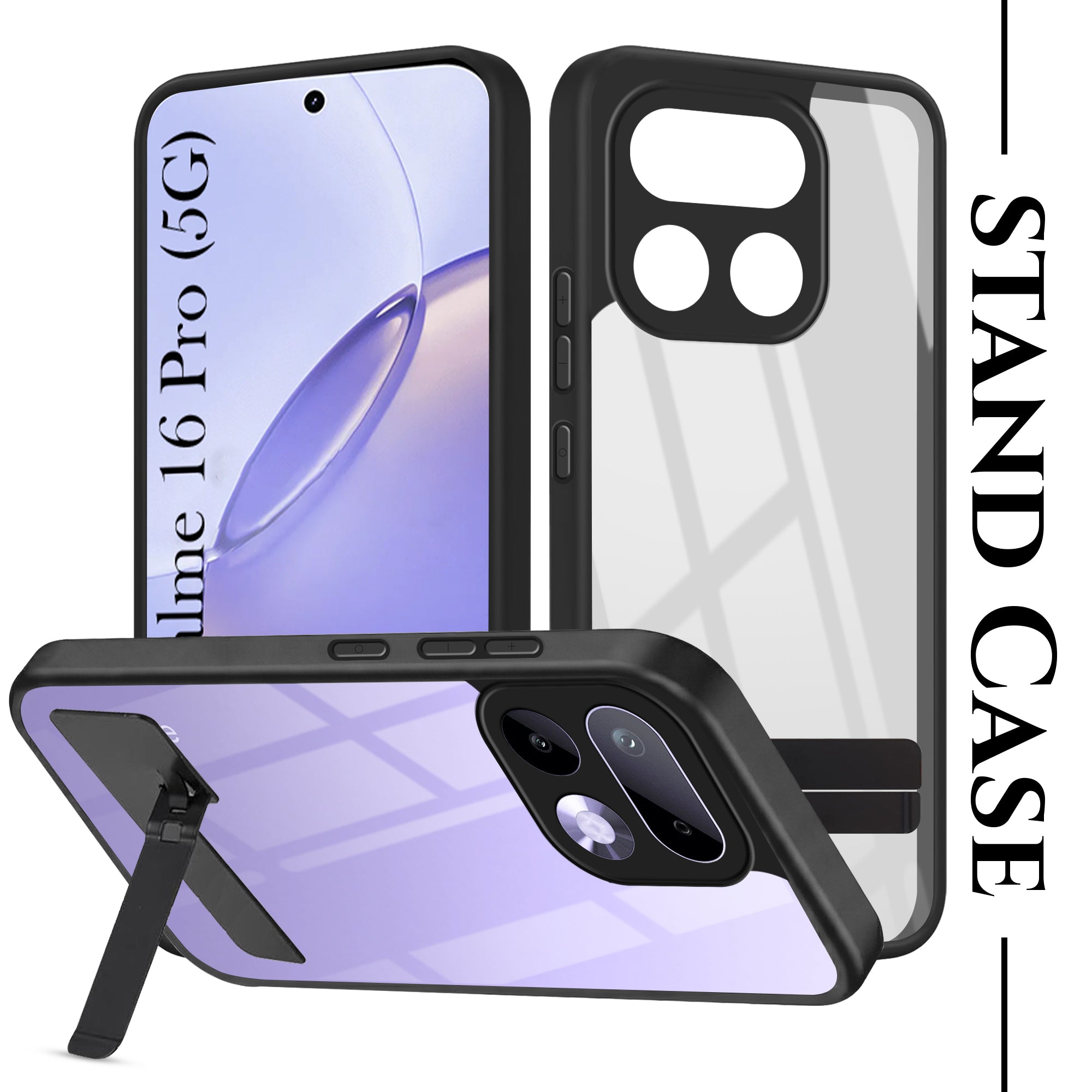 For Realme 16 Pro Back Cover Case (Built-in Stand | Lifetime Anti Yellow | Kickstand Shockproof | Camera Protection | MagSafe Compatible)