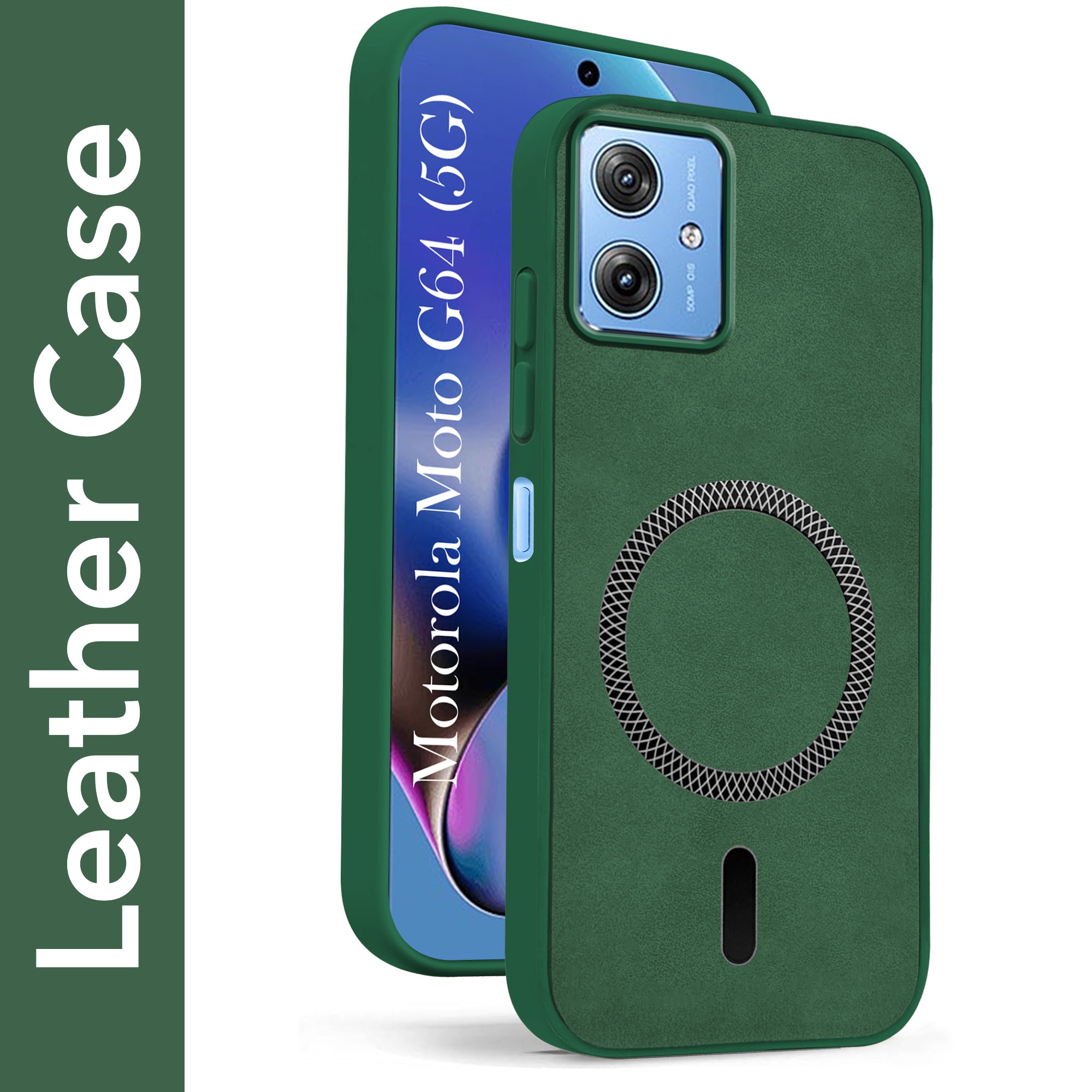 For Motorola Moto G64 5G Back Cover Case Leather Finish (MagSafe Compatible Wireless Charging | Soft Touch | Camera Bump Protection)