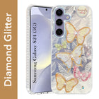 For Samsung Galaxy S24 Back Cover Case (Luxury Floral Glitter Cute Butterfly | Diamond Studded Camera Bump | Girls & Women Design)