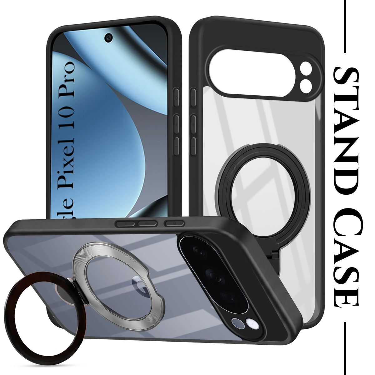 For Google Pixel 10 Pro Back Cover Case (Kick Stand Ring Holder | Life time Anti Yellow | Camera Protection)
