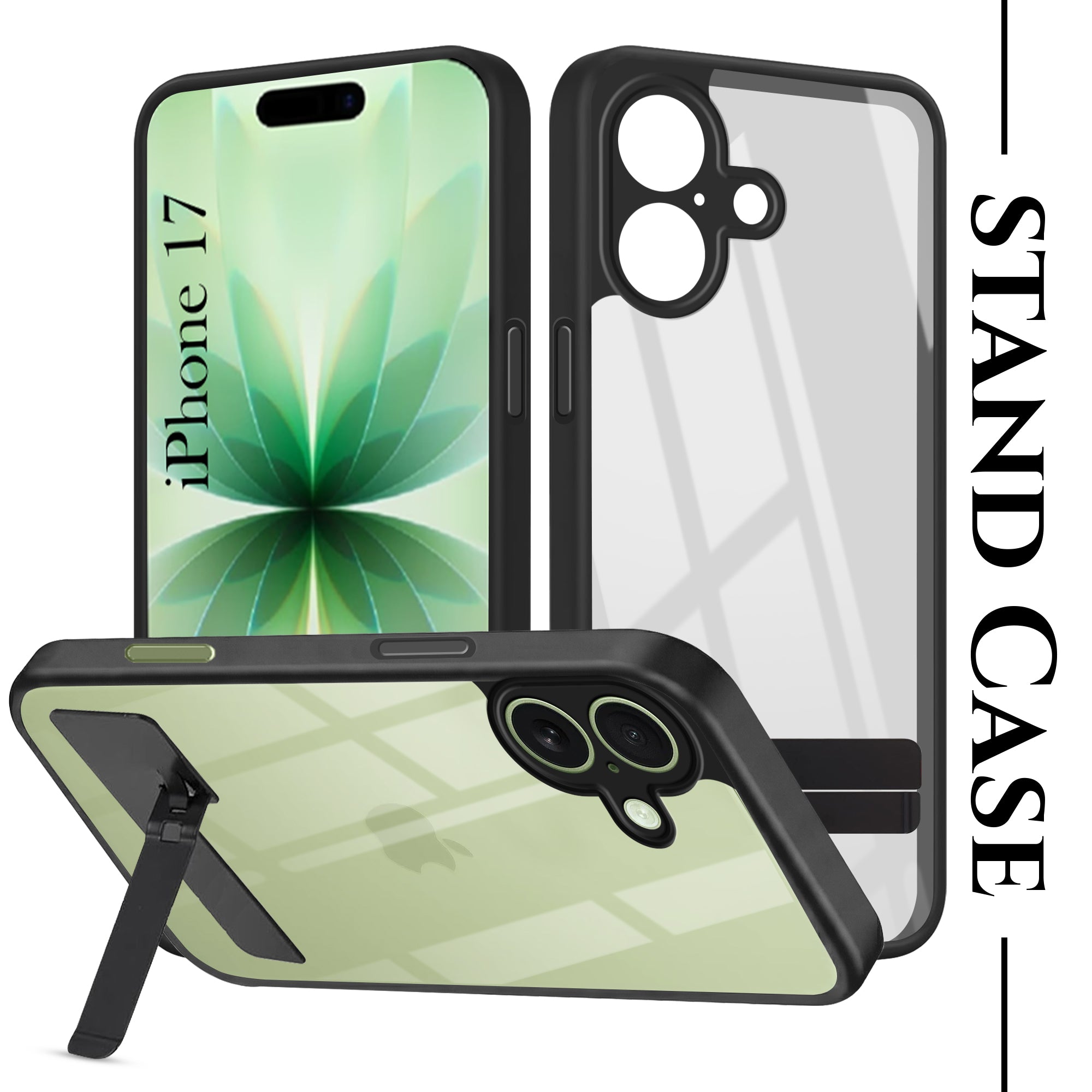 For Apple iPhone 17 Back Cover Case (Built-in Stand | Lifetime Anti Yellow | Kickstand Shockproof | Camera Protection | MagSafe Compatible)