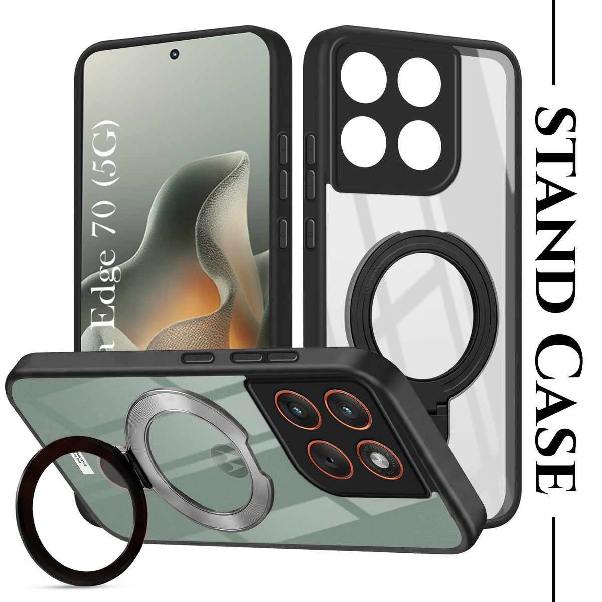 For Motorola Moto Edge 70 Back Cover Case (Kick Stand Ring Holder | Life time Anti Yellow | Camera Protection)
