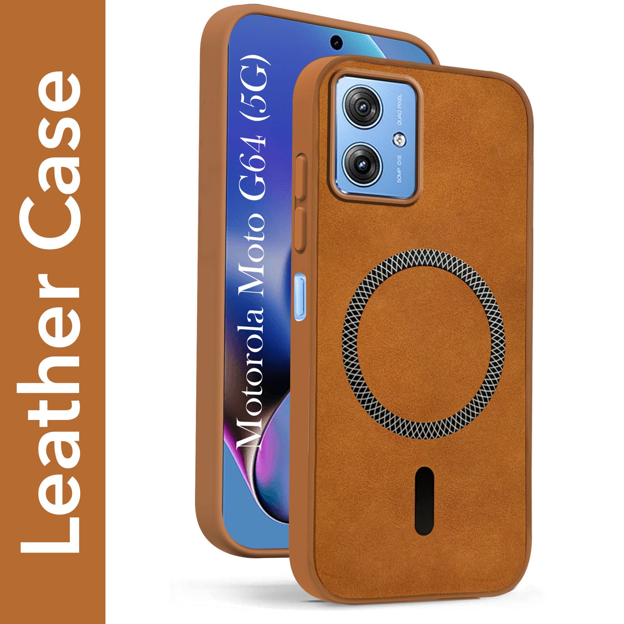 For Motorola Moto G64 5G Back Cover Case Leather Finish (MagSafe Compatible Wireless Charging | Soft Touch | Camera Bump Protection)