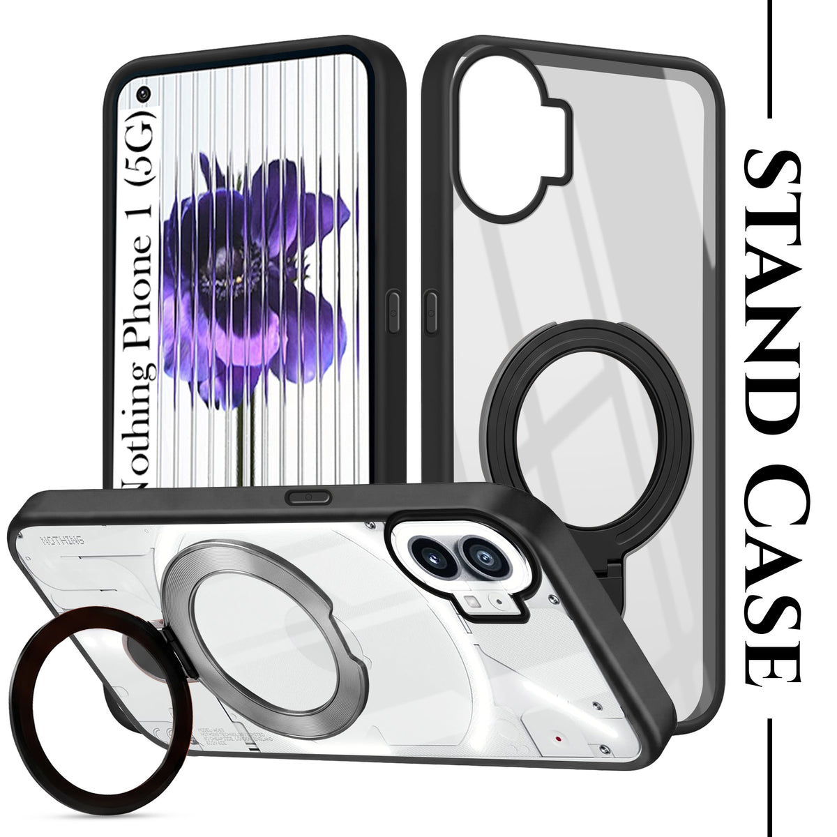 For Nothing Phone 1 Back Cover Case (Kick Stand Ring Holder | Life time Anti Yellow | Camera Protection)