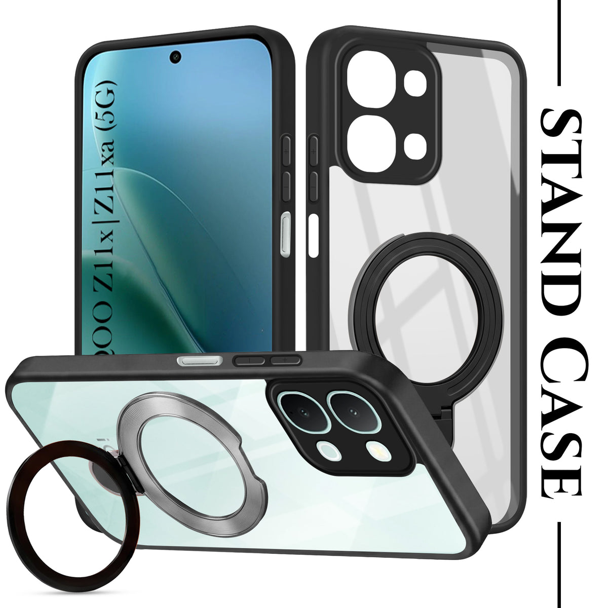 For Vivo iQOO Z11x 5G | Vivo iQOO Z11xa Back Cover Case (Kick Stand Ring Holder | Life time Anti Yellow | Camera Protection)
