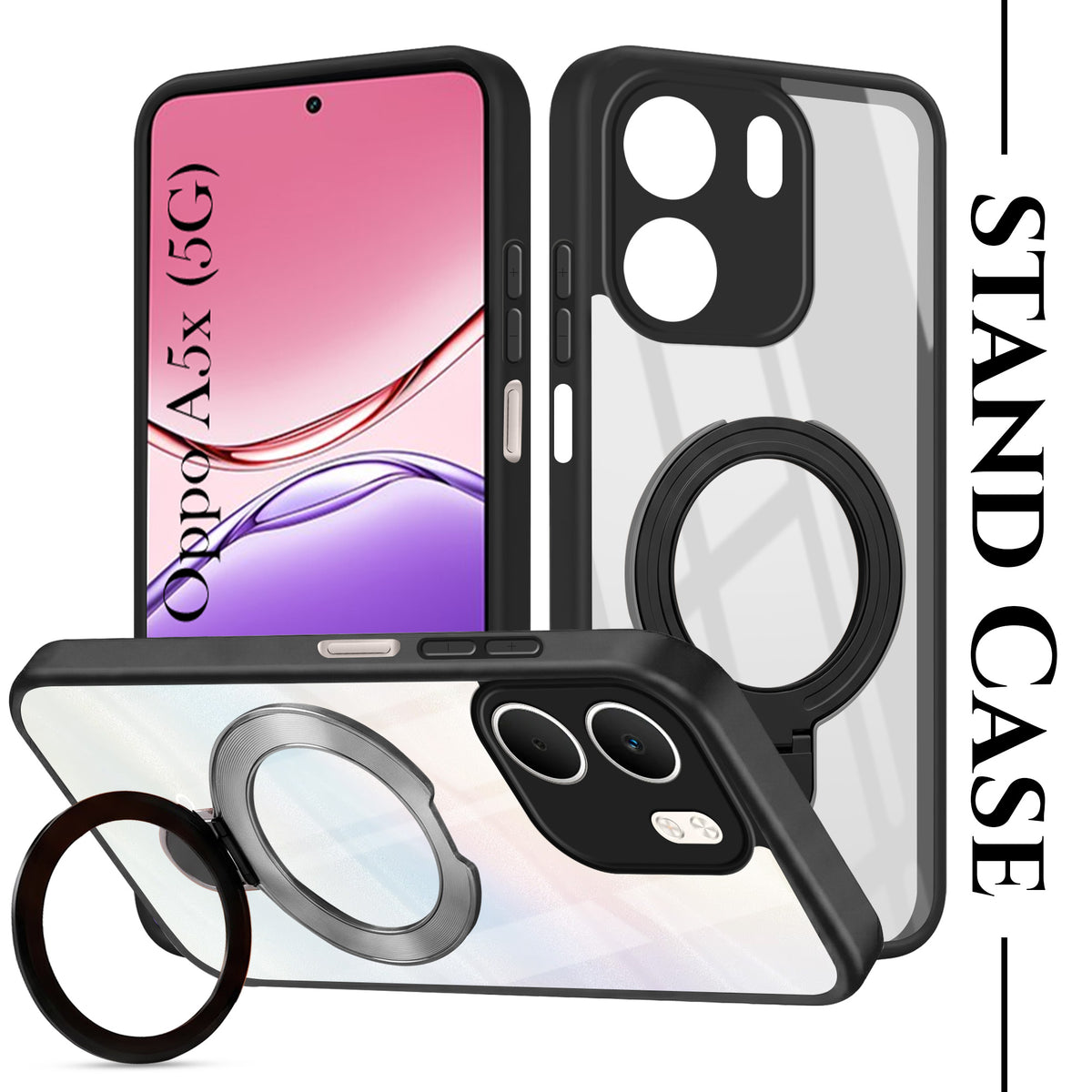 For Oppo A5X Back Cover Case (Kick Stand Ring Holder | Life time Anti Yellow | Camera Protection)