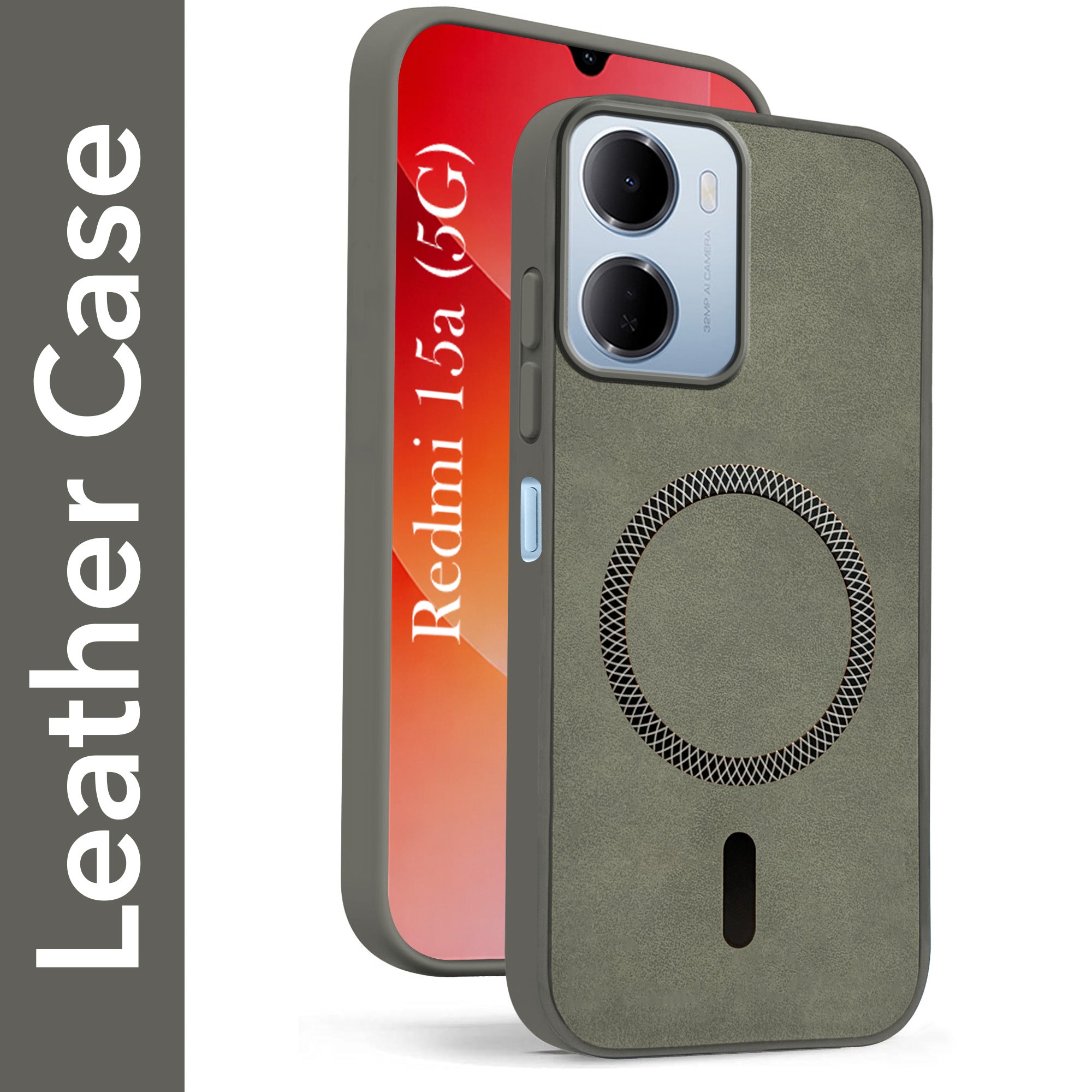 For Redmi 15A 5G Back Cover Case Leather Finish (MagSafe Compatible Wireless Charging | Soft Touch | Camera Bump Protection)