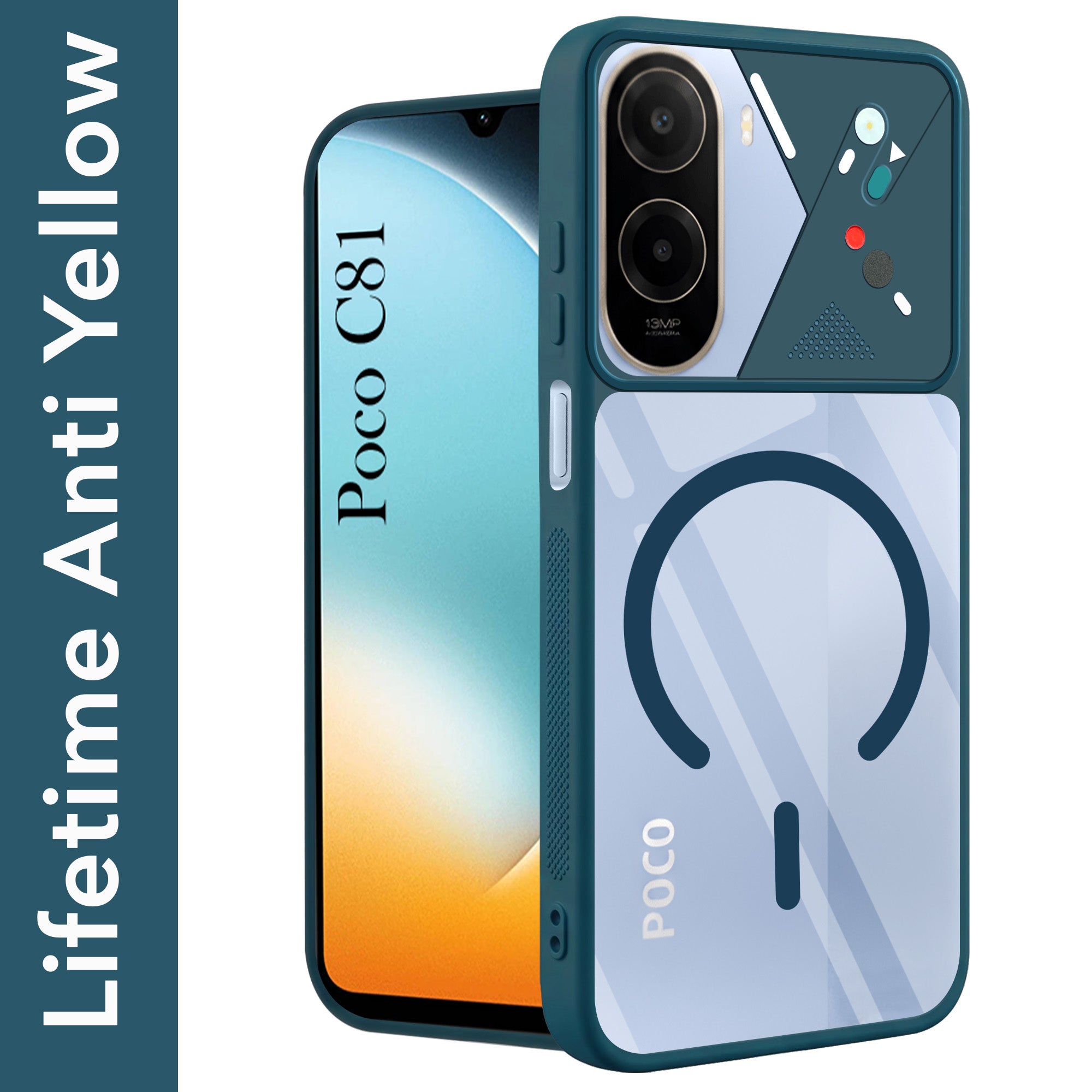 For Poco C81 Back Cover Case Lifetime Anti-Yellow Clear (Camera Protection | Side Grip | Wireless MagSafe Compatible)