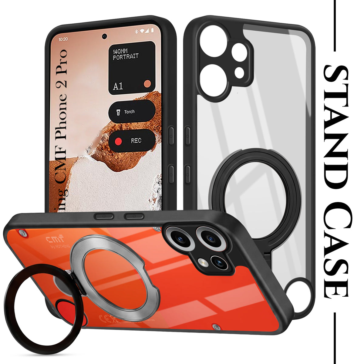 For Nothing CMF Phone 2 Pro Back Cover Case (Kick Stand Ring Holder | Life time Anti Yellow | Camera Protection)