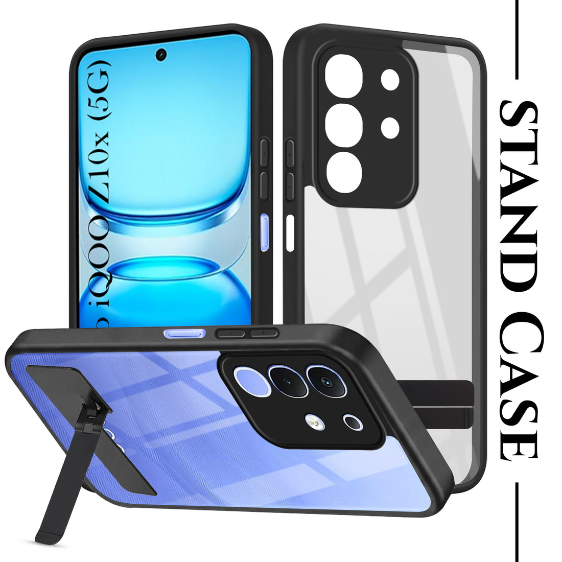 For Vivo iQOO Z10x Back Cover Case (Built-in Stand | Lifetime Anti Yellow | Kickstand Shockproof | Camera Protection | MagSafe Compatible)