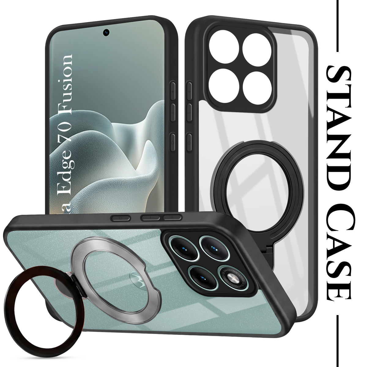 For Motorola Moto Edge 70 Fusion Back Cover Case (Kick Stand Ring Holder | Life time Anti Yellow | Camera Protection)