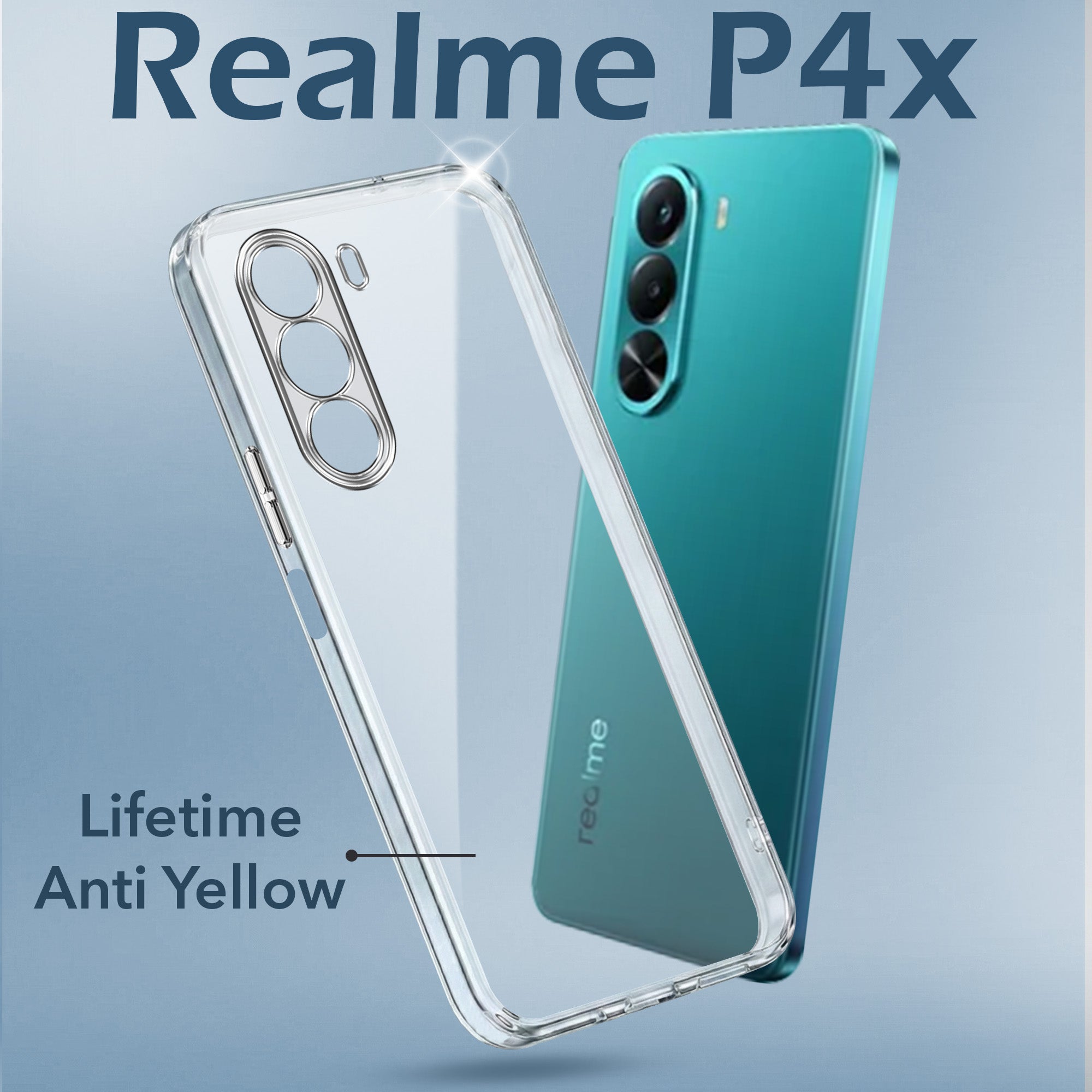 For Realme P4x Back Cover Case Lifetime Anti-Yellow Clear (Sleek Hard Crystal | Shockproof and Camera Protection)