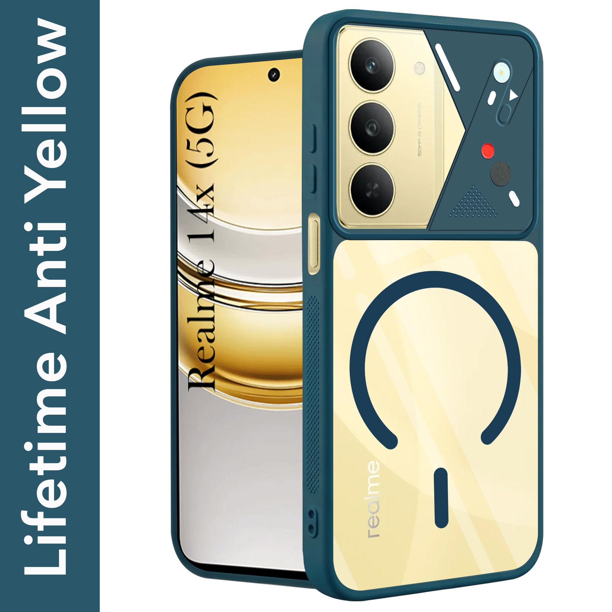 For Realme 14X Back Cover Case Lifetime Anti-Yellow Clear (Camera Protection | Side Grip | Wireless MagSafe Compatible)