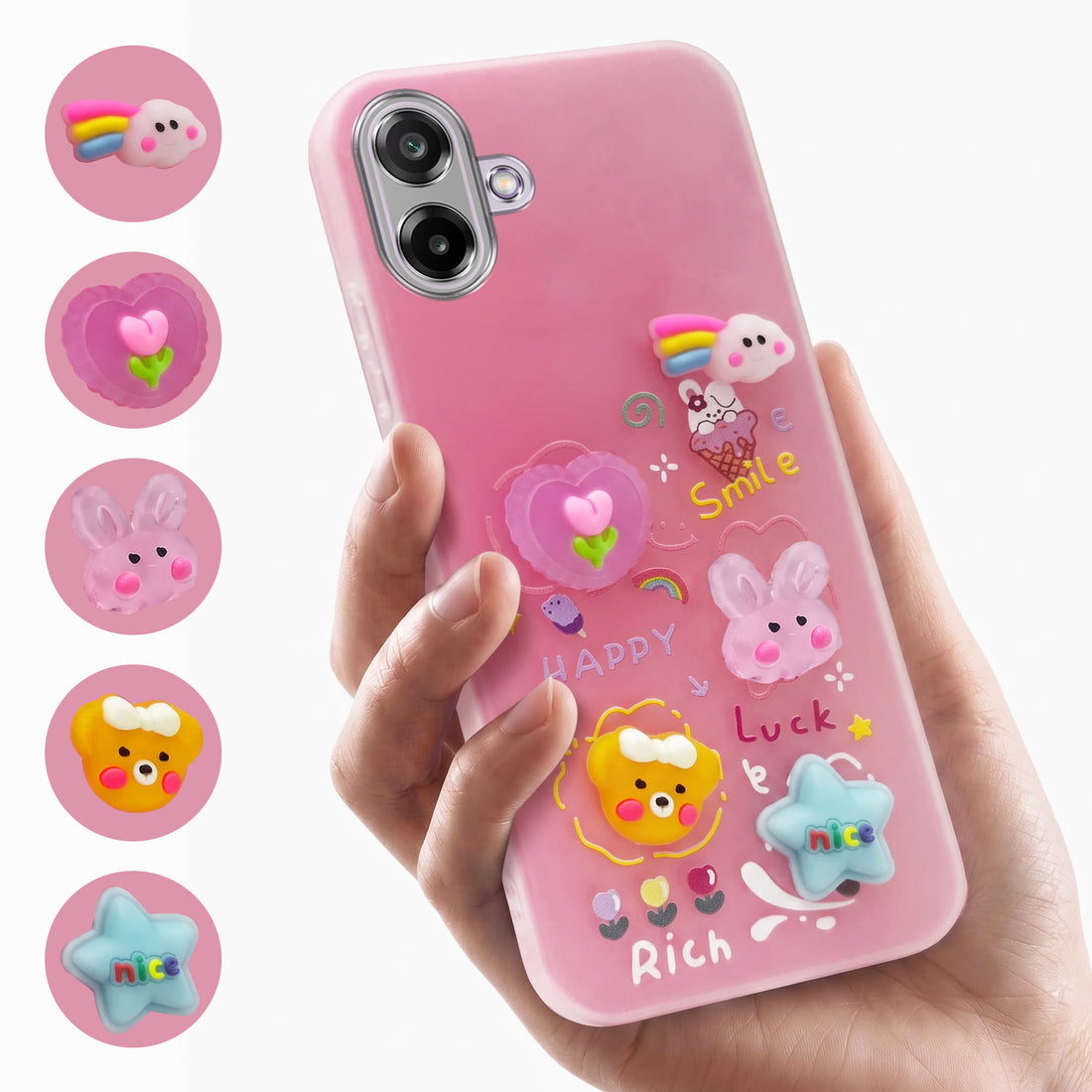 For Samsung Galaxy M17e Back Cover Case (3D Cute Cartoons | Hard Back Side Soft | Matte Premium Finish | HD Printing)