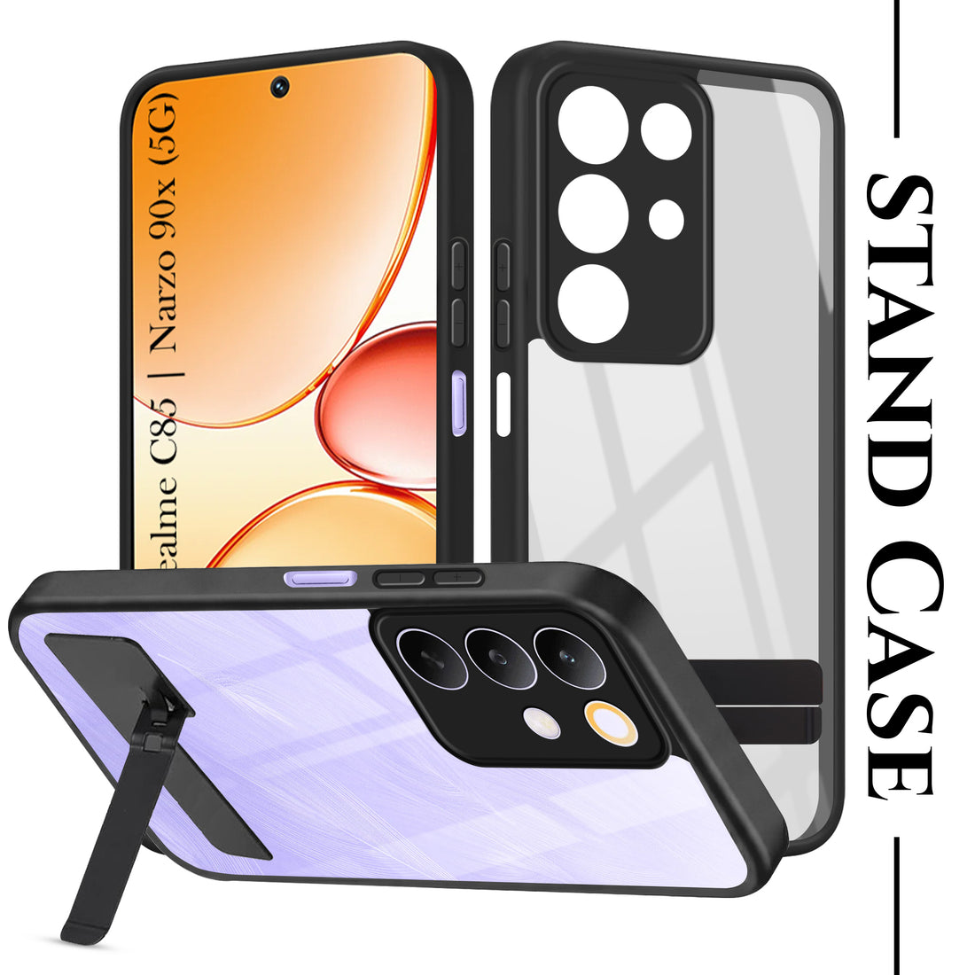 For Realme C85 5G | Realme Narzo 90x Back Cover Case (Built-in Stand | Lifetime Anti Yellow | Kickstand Shockproof | Camera Protection | MagSafe Compatible)