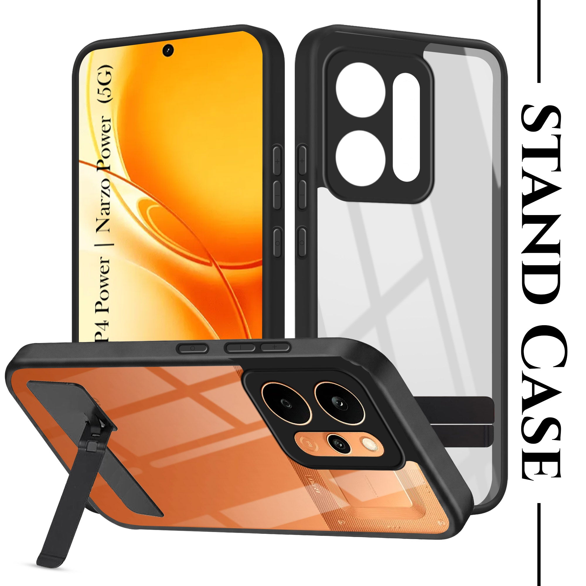 For Realme P4 Power 5G | Realme Narzo Power Back Cover Case (Built-in Stand | Lifetime Anti Yellow | Kickstand Shockproof | Camera Protection | MagSafe Compatible)