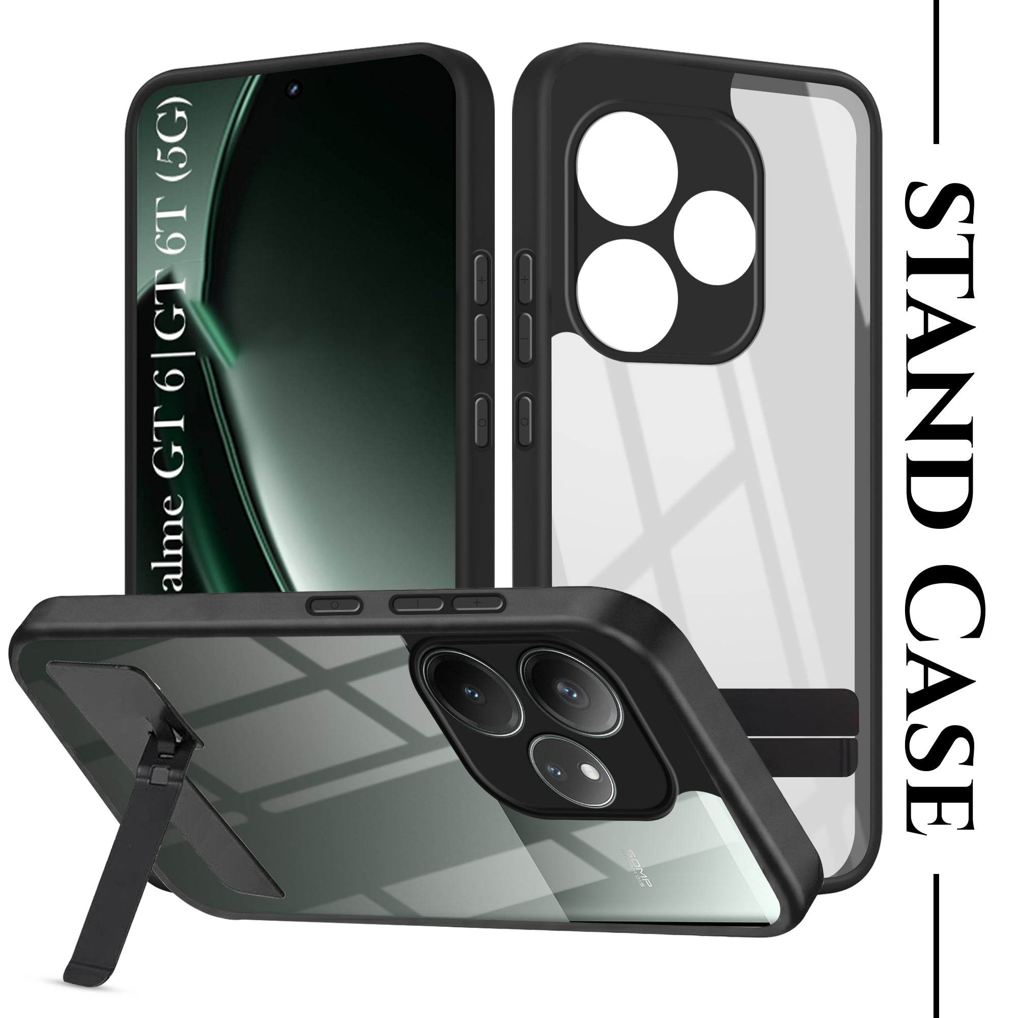 For Realme GT 6 | GT 6T 5G Back Cover Case (Built-in Stand | Lifetime Anti Yellow | Kickstand Shockproof | Camera Protection | MagSafe Compatible)