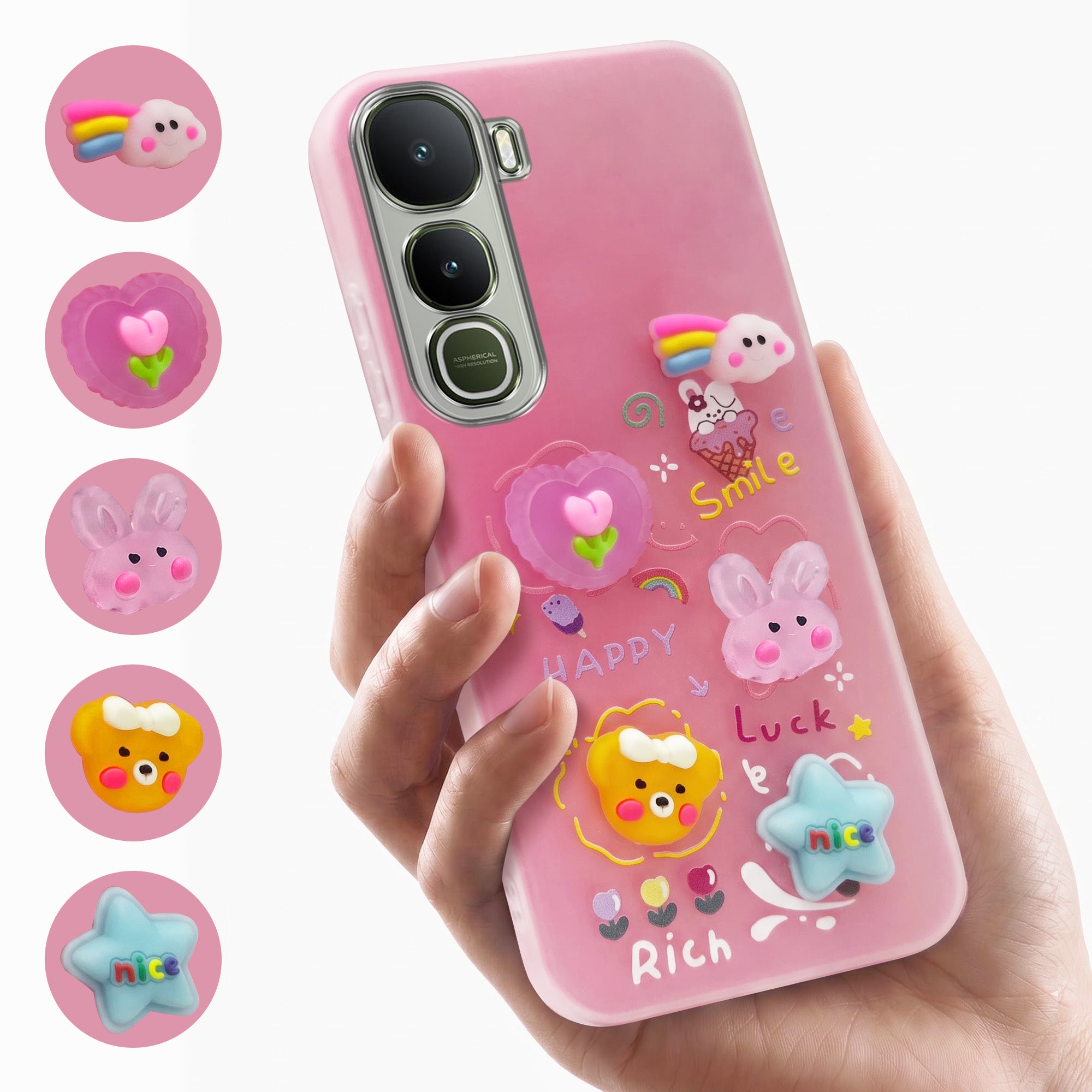 For Vivo Y400 Back Cover Case (3D Cute Cartoons | Hard Back Side Soft | Matte Premium Finish | HD Printing)