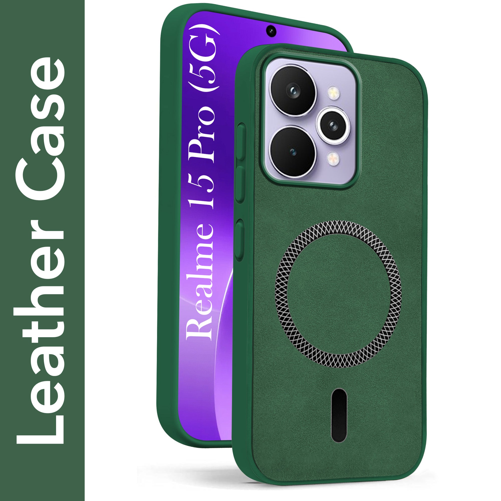 For Realme 15 Pro Back Cover Case Leather Finish (MagSafe Compatible Wireless Charging | Soft Touch | Camera Bump Protection)