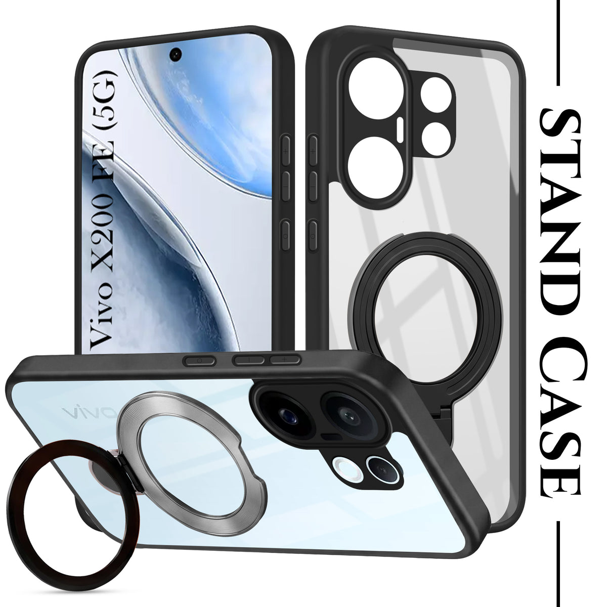 For Vivo X200 FE Back Cover Case (Kick Stand Ring Holder | Life time Anti Yellow | Camera Protection)