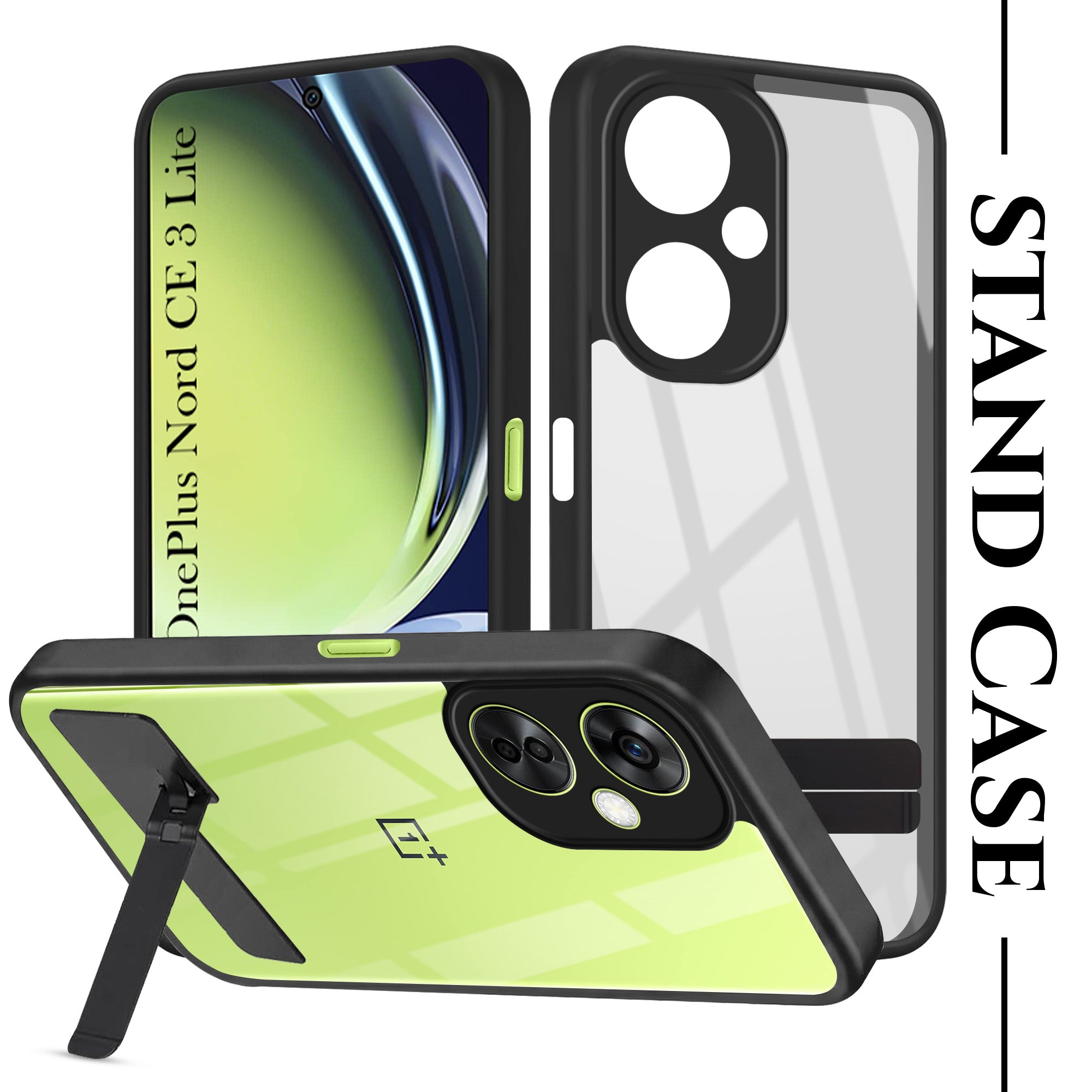 For OnePlus Nord CE 3 Lite Back Cover Case (Built-in Stand | Lifetime Anti Yellow | Kickstand Shockproof | Camera Protection | MagSafe Compatible)