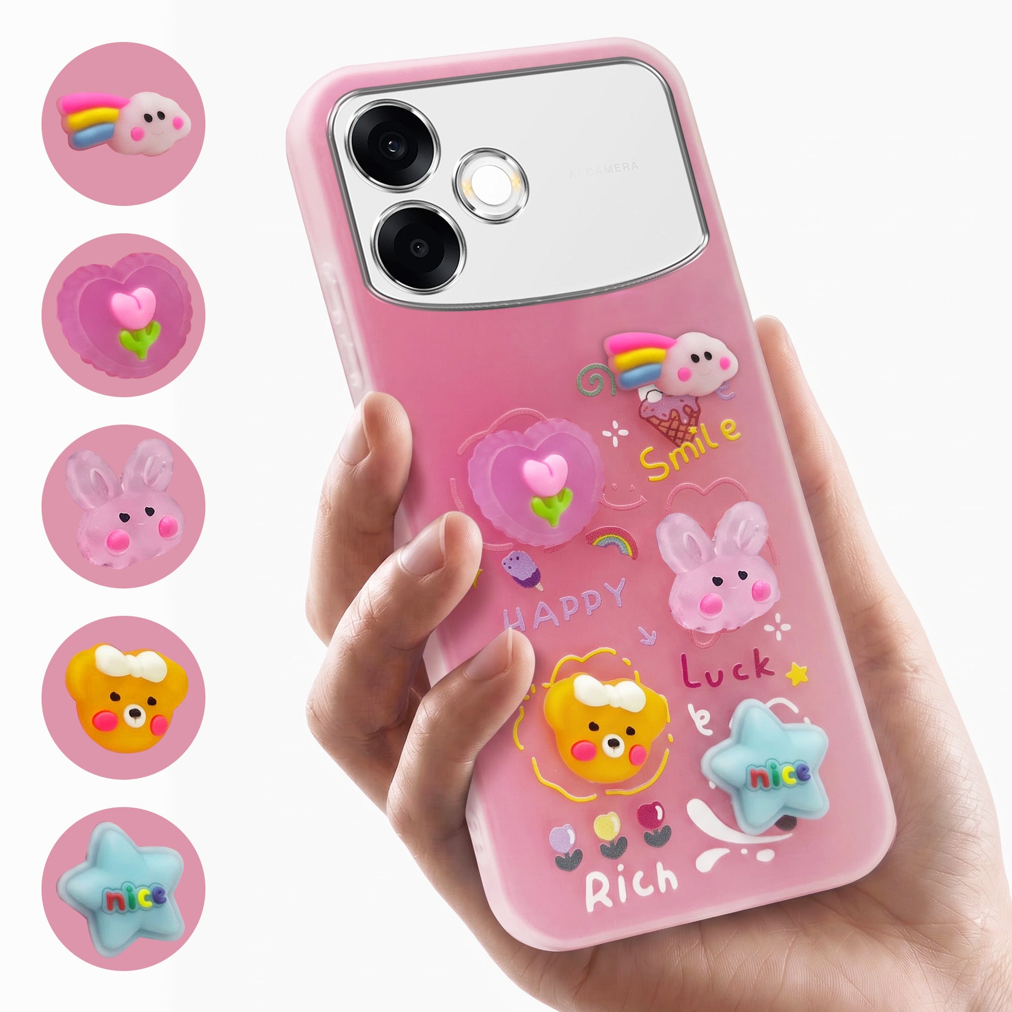 For Oppo F33 Pro 5G Back Cover Case (3D Cute Cartoons | Hard Back Side Soft | Matte Premium Finish | HD Printing)