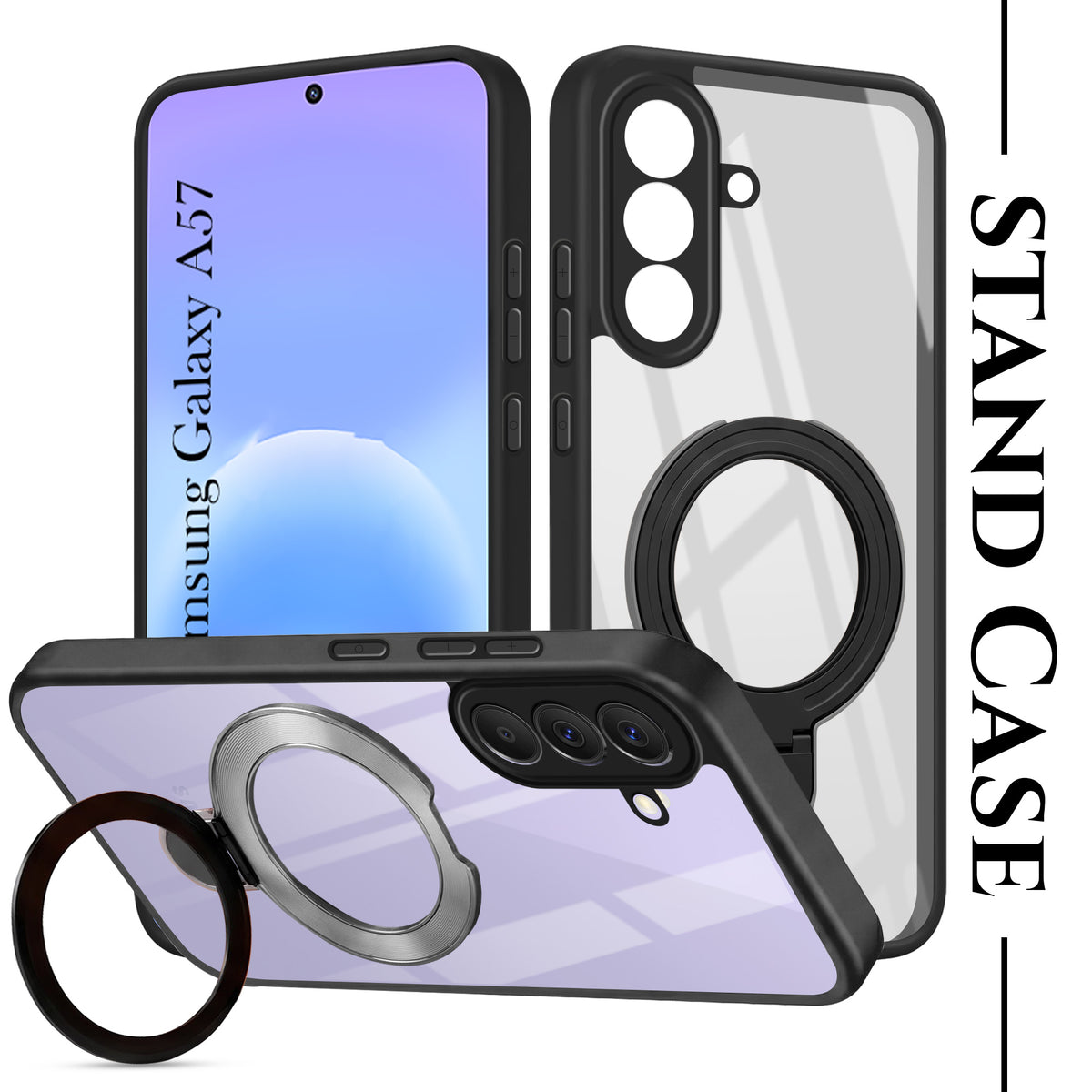 For Samsung Galaxy A57 5G Back Cover Case (Kick Stand Ring Holder | Life time Anti Yellow | Camera Protection)