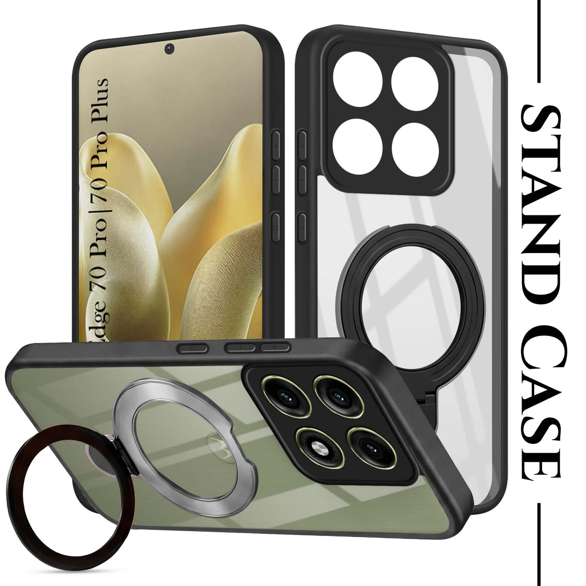 For Motorola Edge 70 Pro | Motorola Edge 70 Pro Plus Back Cover Case (Kick Stand Ring Holder | Life time Anti Yellow | Camera Protection)
