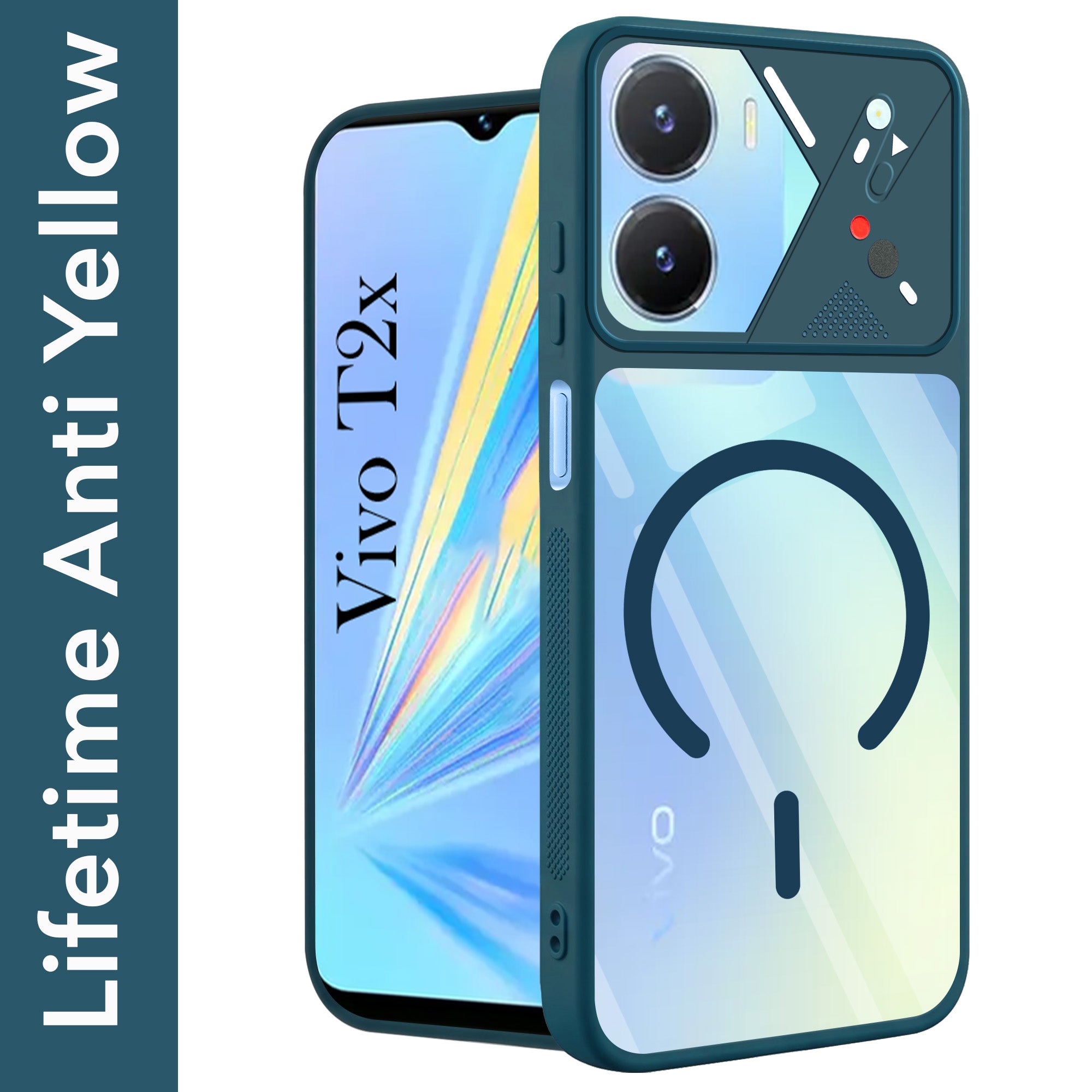 For Vivo T2x Back Cover Case Lifetime Anti-Yellow Clear (Camera Protection | Side Grip | Wireless MagSafe Compatible)