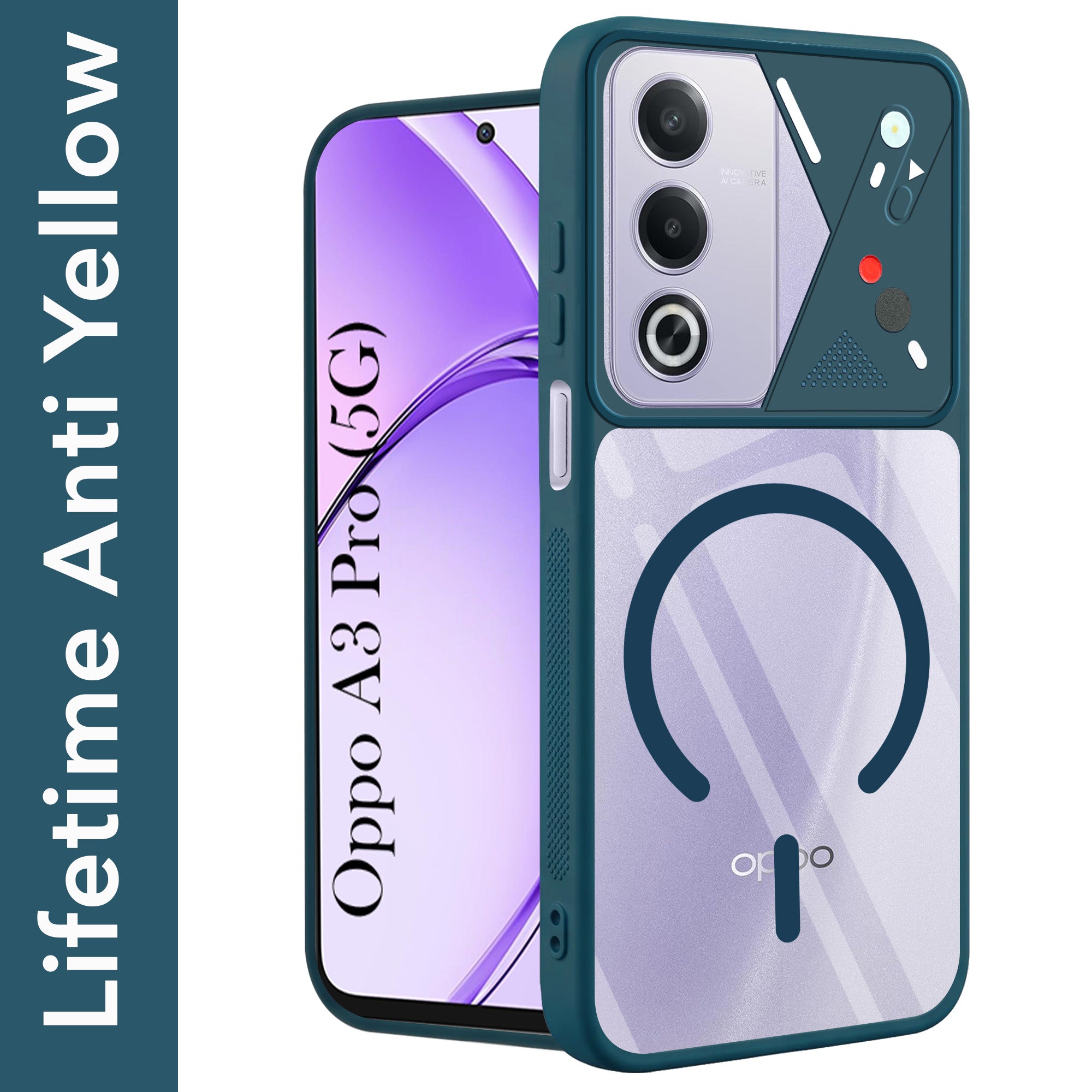 For Oppo A3 Pro 5G Back Cover Case Lifetime Anti-Yellow Clear (Camera Protection | Side Grip | Wireless MagSafe Compatible)