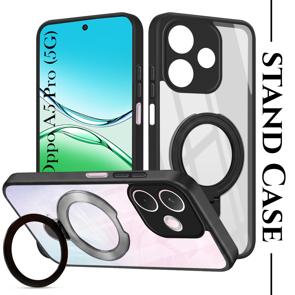 For Oppo A5 Pro Back Cover Case (Kick Stand Ring Holder | Life time Anti Yellow | Camera Protection)