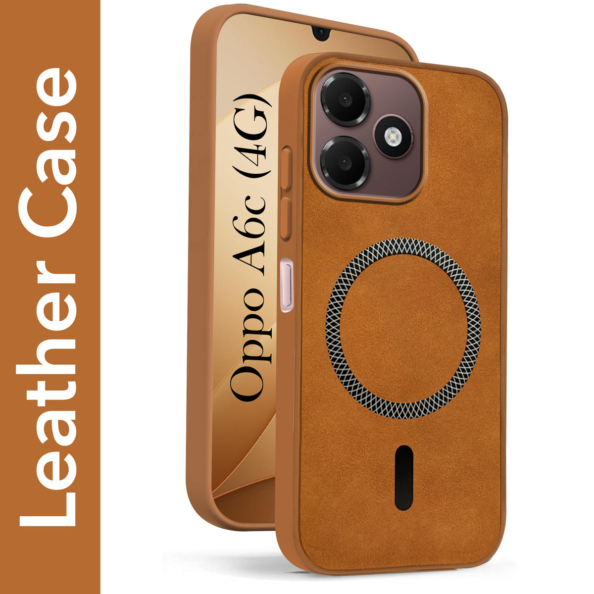 For Oppo A6c 4G Back Cover Case Leather Finish (MagSafe Compatible Wireless Charging | Soft Touch | Camera Bump Protection)