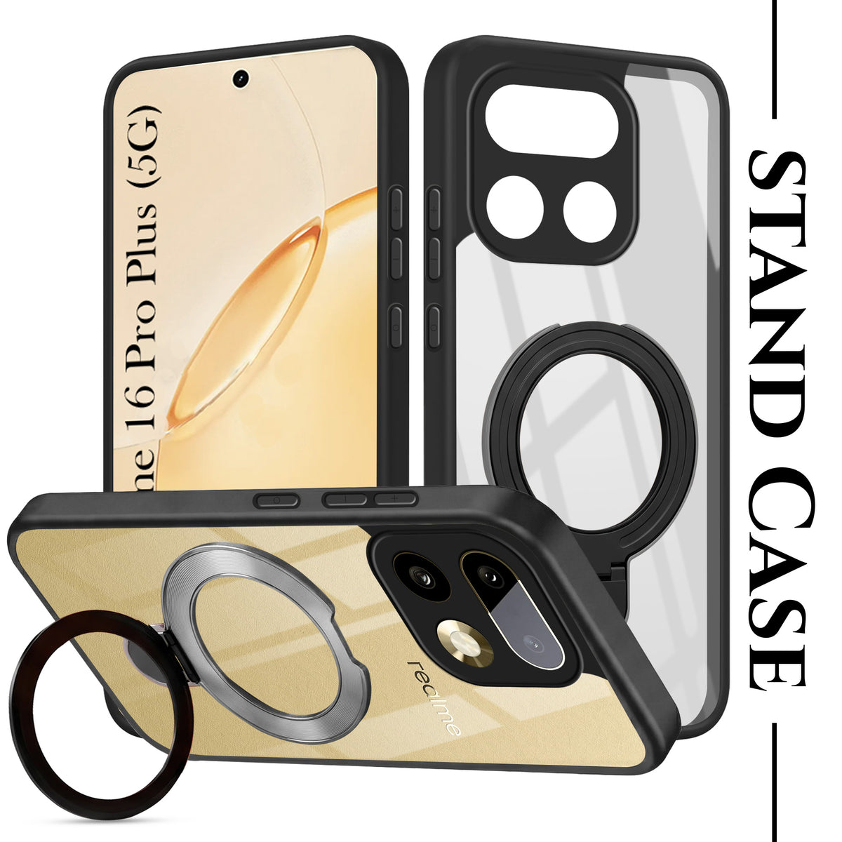 For Realme 16 Pro Plus 5G Back Cover Case (Kick Stand Ring Holder | Life time Anti Yellow | Camera Protection)