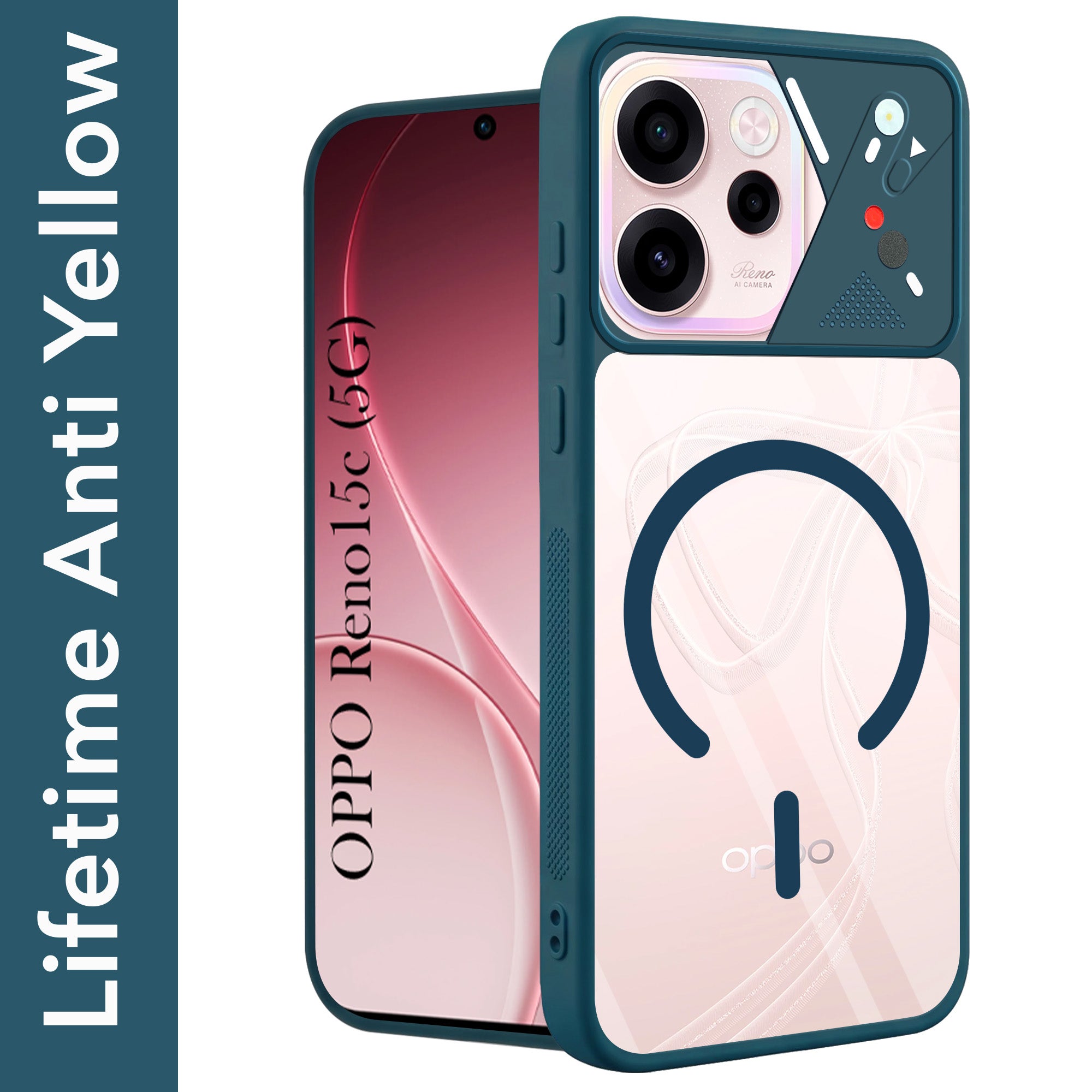 For Oppo Reno 15c Back Cover Case Lifetime Anti-Yellow Clear (Camera Protection | Side Grip | Wireless MagSafe Compatible)