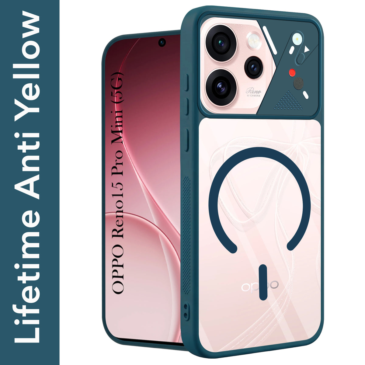 For Oppo Reno15 Pro Mini 5G | Oppo Reno 15 Pro Mini 5G Back Cover Case Lifetime Anti-Yellow Clear (Camera Protection | Side Grip | Wireless MagSafe Compatible)