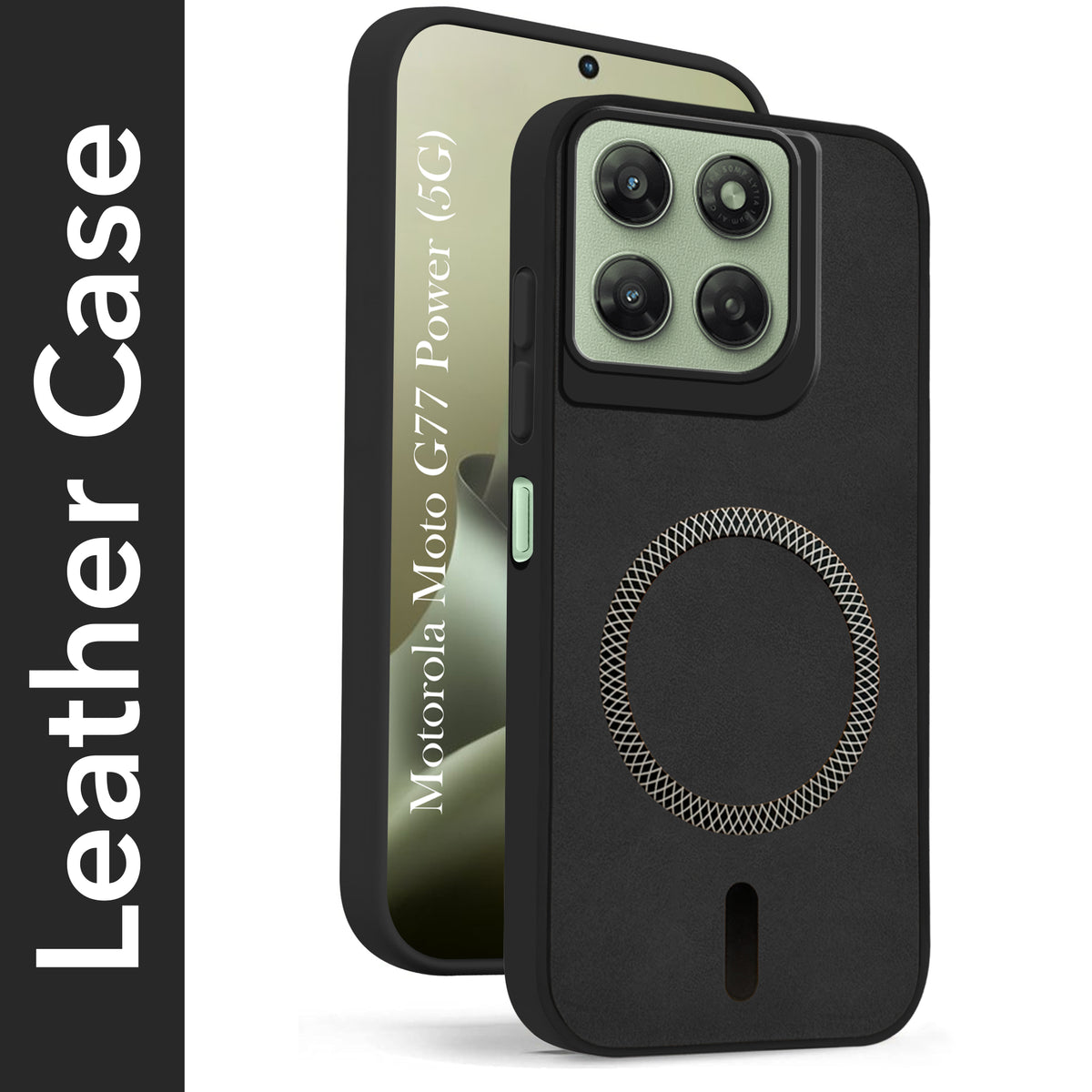 For Motorola Moto G77 Power Back Cover Case Leather Finish (MagSafe Compatible Wireless Charging | Soft Touch | Camera Bump Protection)