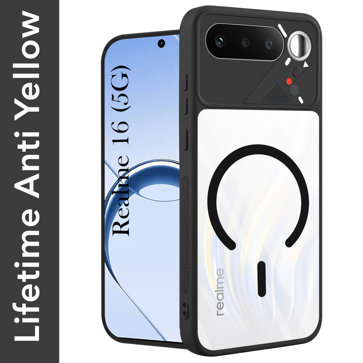For Realme 16 Back Cover Case Lifetime Anti-Yellow Clear (Camera Protection | Side Grip | Wireless MagSafe Compatible)