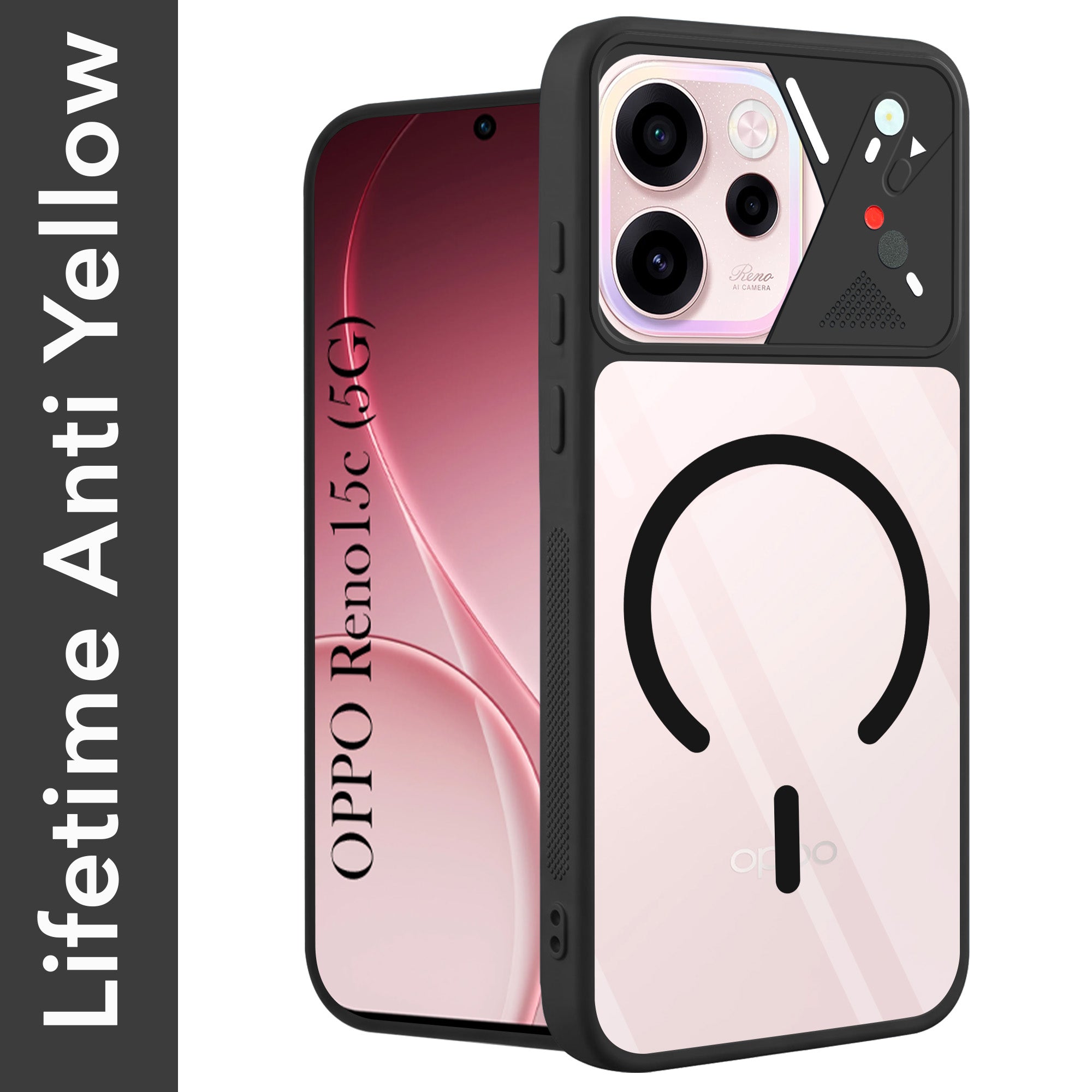 For Oppo Reno 15c Back Cover Case Lifetime Anti-Yellow Clear (Camera Protection | Side Grip | Wireless MagSafe Compatible)