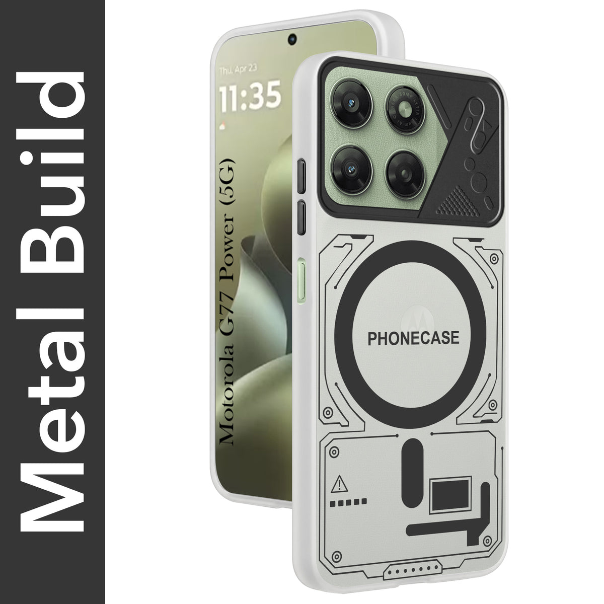 For Motorola Moto G77 Power Metallic Back Cover Case (Metallic Camera Protection & Buttons | Translucent Milky Shade | Hard Polycarbonate)