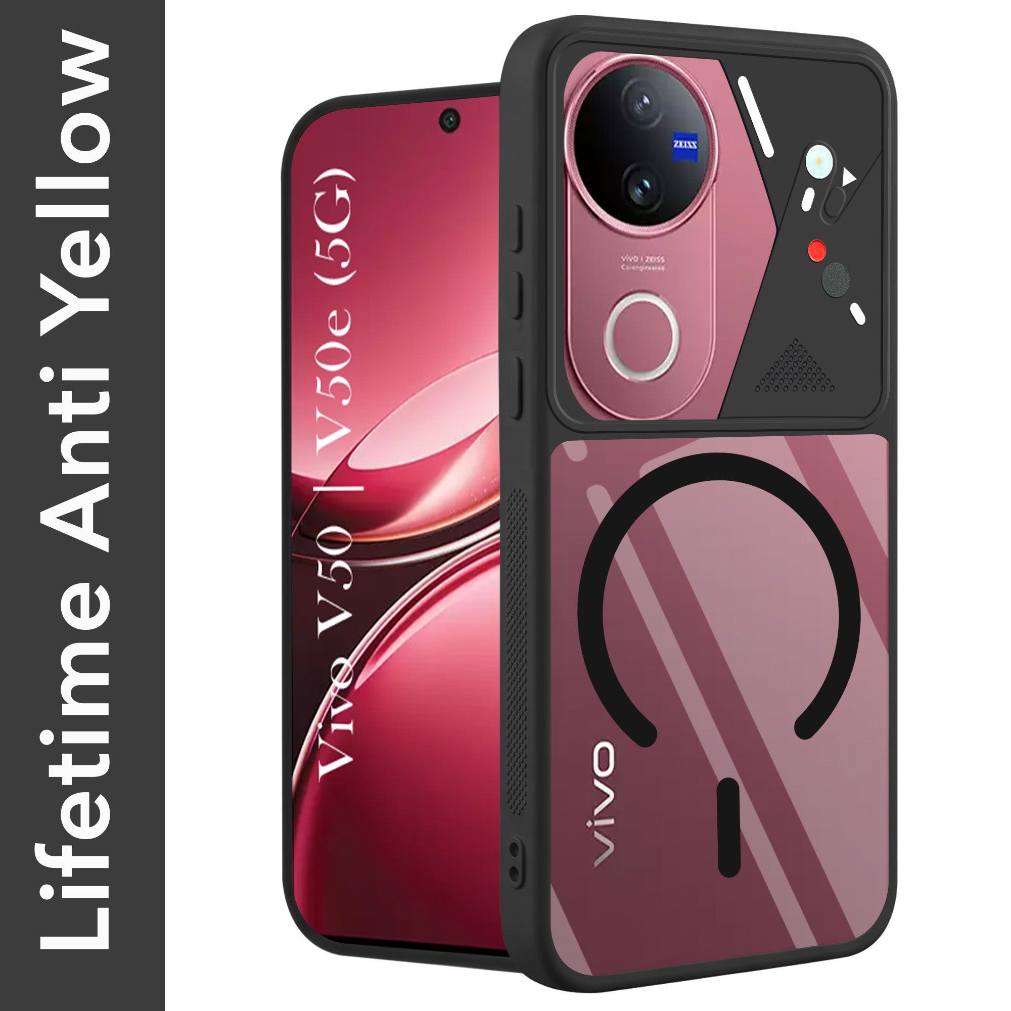 For Vivo V50 | Vivo V50e Back Cover Case Lifetime Anti-Yellow Clear (Camera Protection | Side Grip | Wireless MagSafe Compatible)