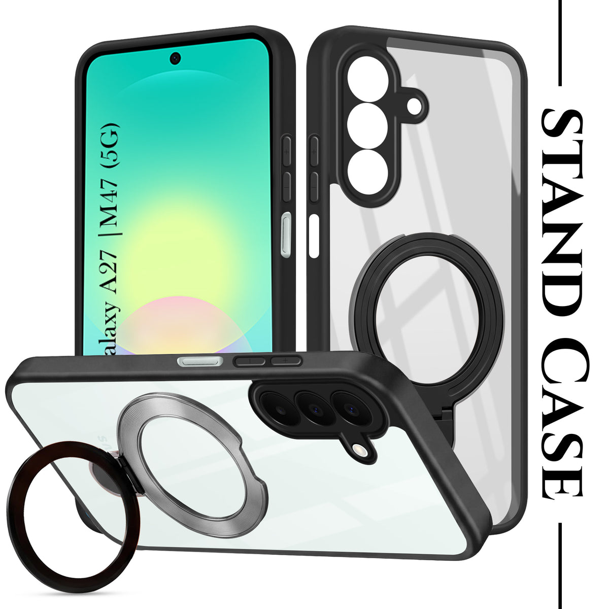 For Samsung Galaxy A27 5G | Samsung M47 5G Back Cover Case (Kick Stand Ring Holder | Life time Anti Yellow | Camera Protection)
