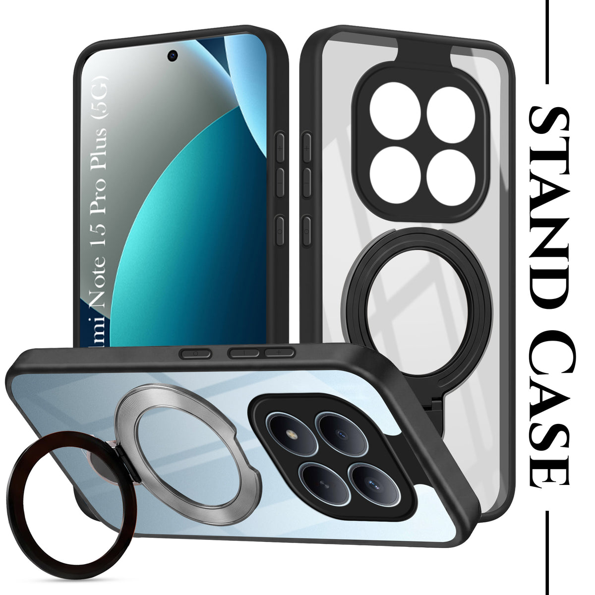 For Xiaomi Redmi Note 15 Pro Plus 5G Back Cover Case (Kick Stand Ring Holder | Life time Anti Yellow | Camera Protection)