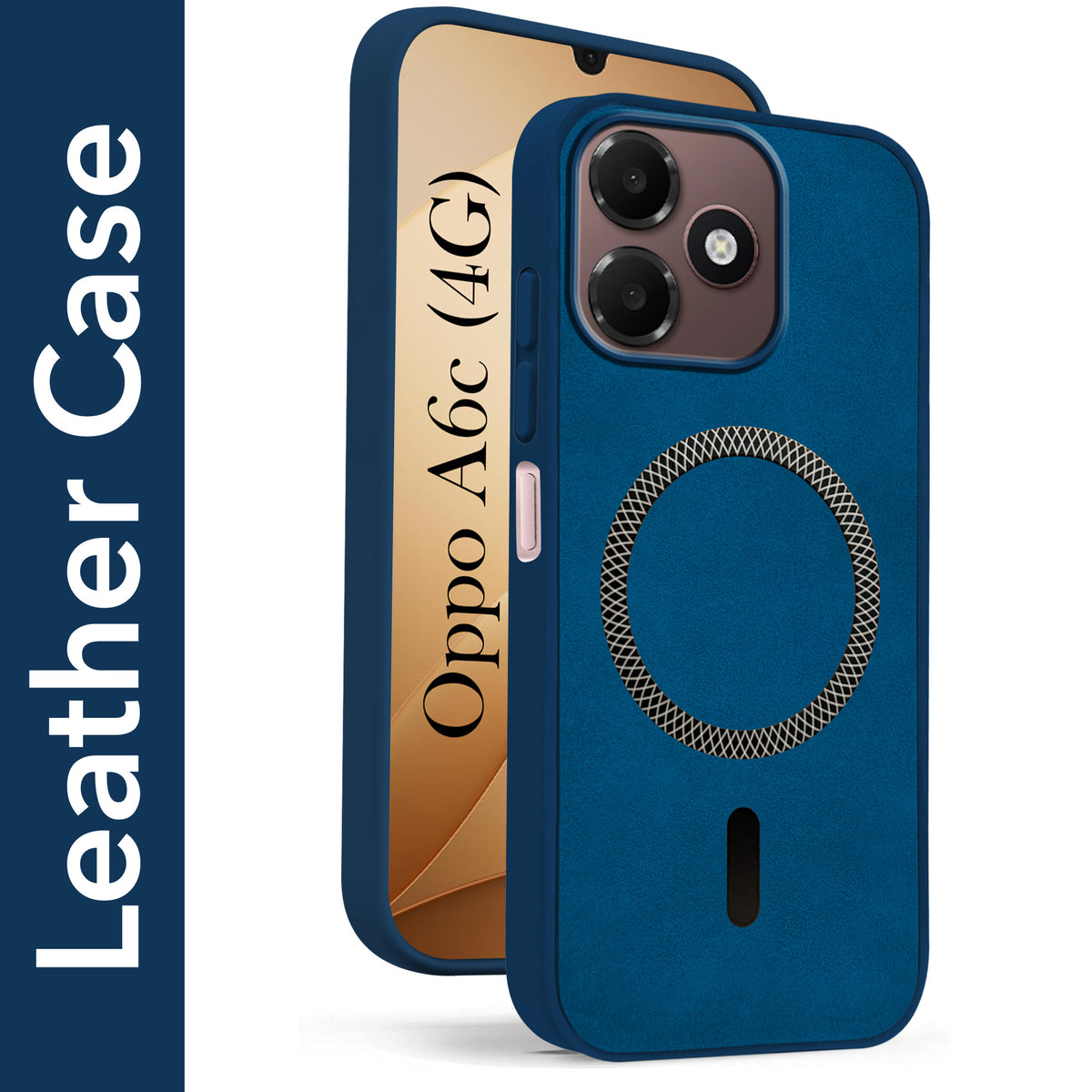 For Oppo A6c 4G Back Cover Case Leather Finish (MagSafe Compatible Wireless Charging | Soft Touch | Camera Bump Protection)