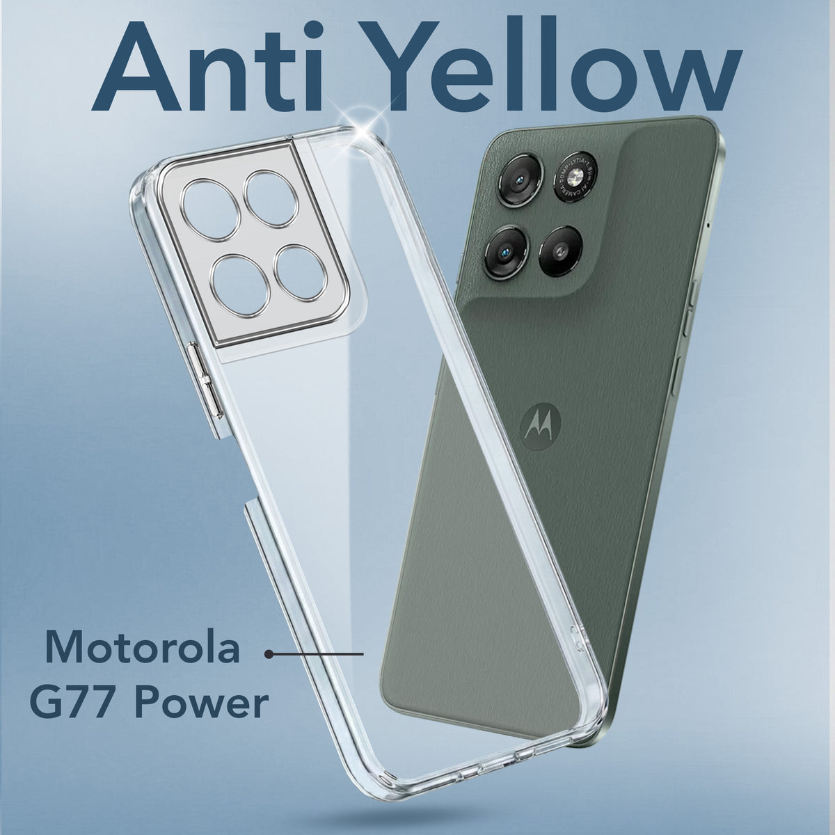 For Motorola Moto G77 Power Back Cover Case Lifetime Anti-Yellow Clear (Sleek Hard Crystal | Shockproof and Camera Protection)