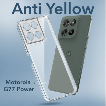 For Motorola Moto G77 Power Back Cover Case Lifetime Anti-Yellow Clear (Sleek Hard Crystal | Shockproof and Camera Protection)