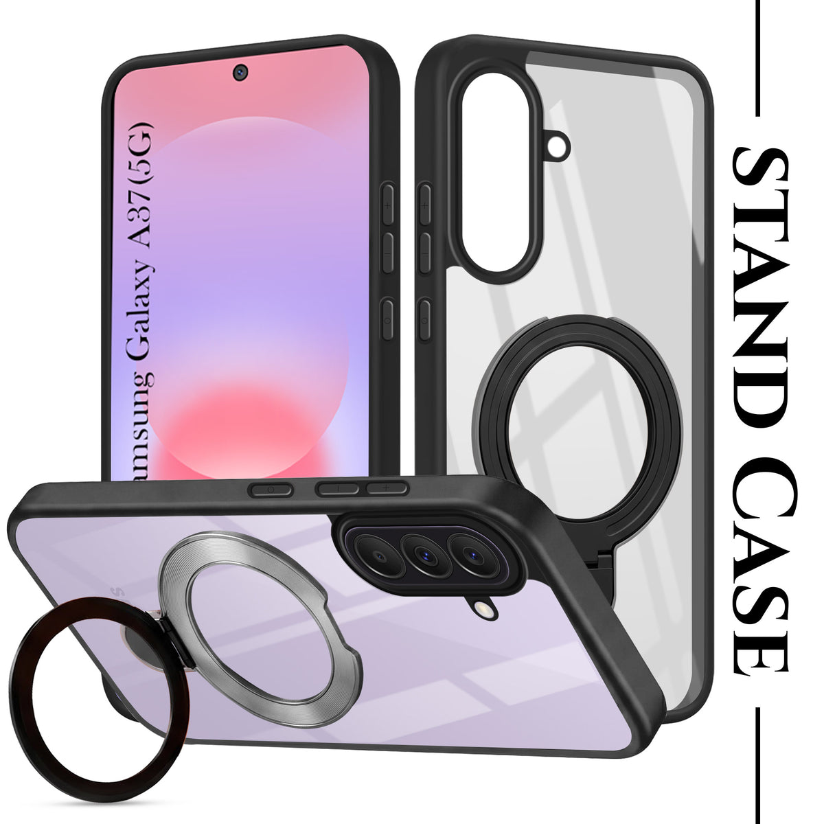 For Samsung Galaxy A37 5G Back Cover Case (Kick Stand Ring Holder | Life time Anti Yellow | Camera Protection)