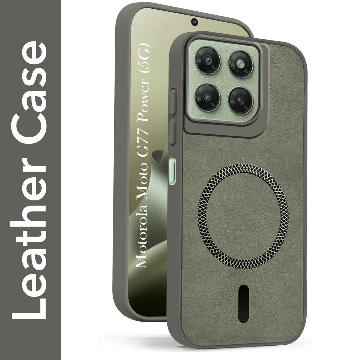 For Motorola Moto G77 Power Back Cover Case Leather Finish (MagSafe Compatible Wireless Charging | Soft Touch | Camera Bump Protection)