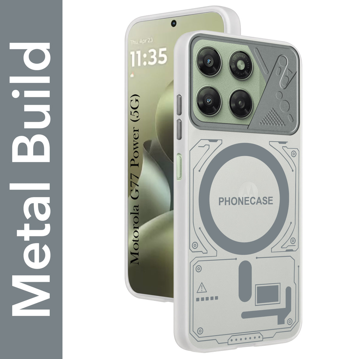 For Motorola Moto G77 Power Metallic Back Cover Case (Metallic Camera Protection & Buttons | Translucent Milky Shade | Hard Polycarbonate)